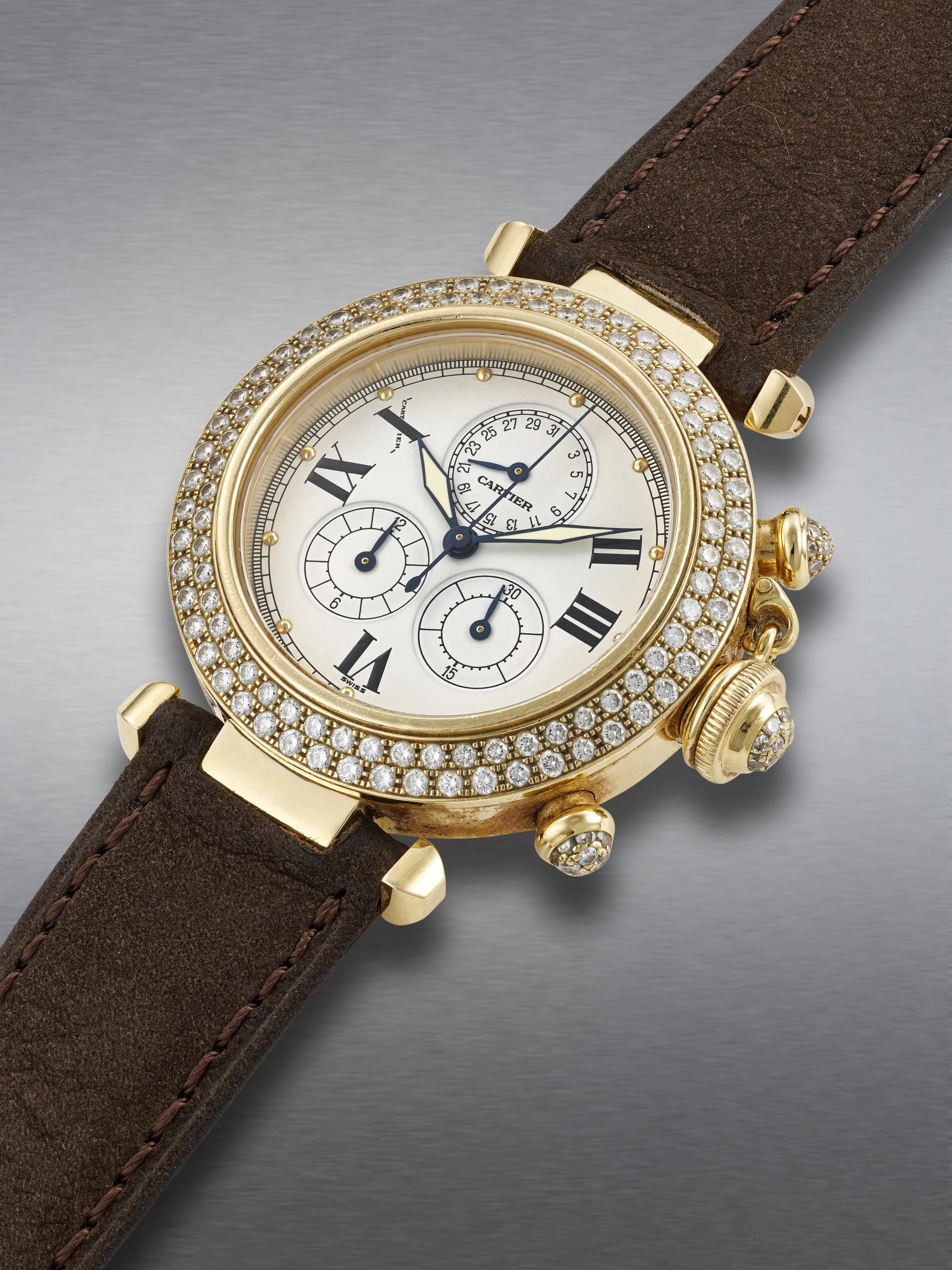 Cartier Pasha 1354 36mm Yellow gold and diamond Silver 1