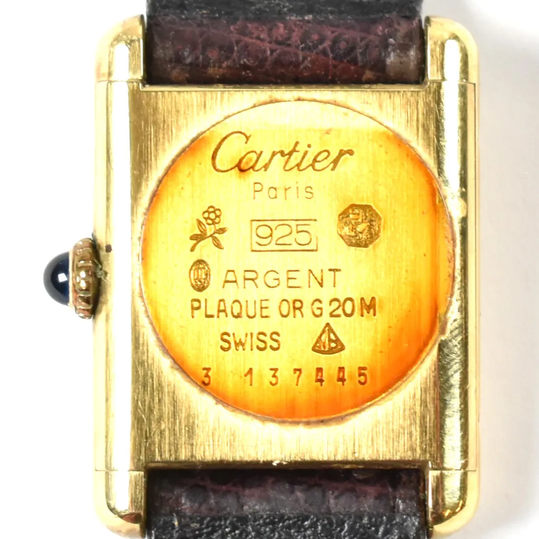 Cartier Tank 23mm Gold plated silver Burgundy 1