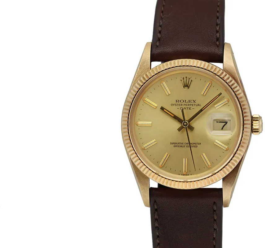 Rolex Oyster Perpetual Date 15038 34mm Yellow gold Champagne