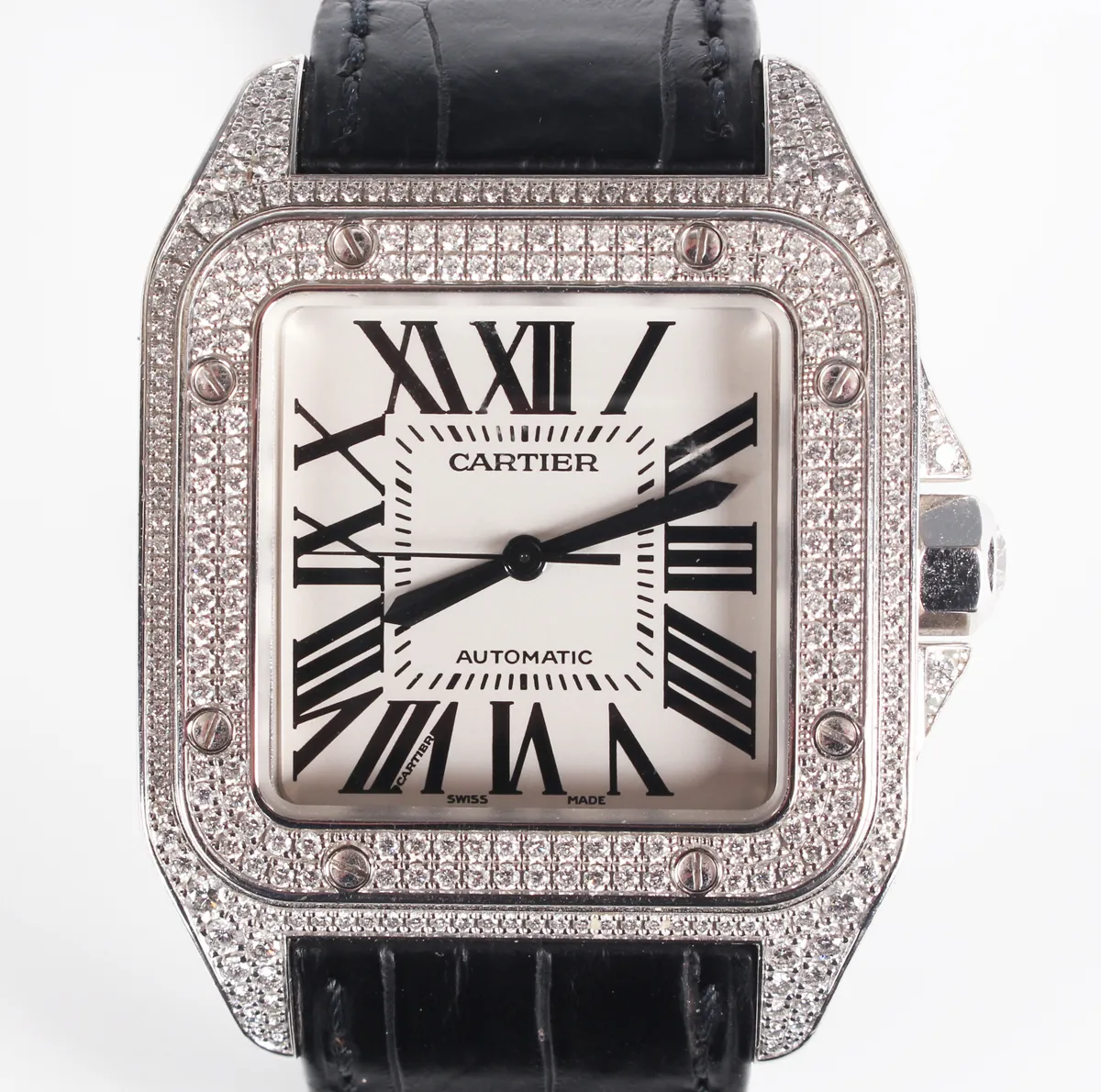 Cartier Santos 100 2744 38mm White gold and Diamond Silver