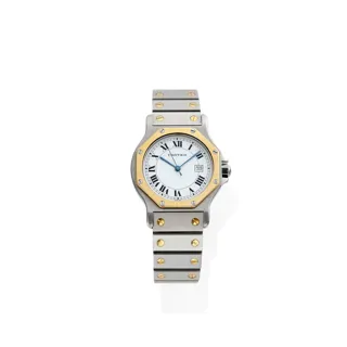 Cartier Santos Octagonal 2966 Yellow gold and Stainless steel White