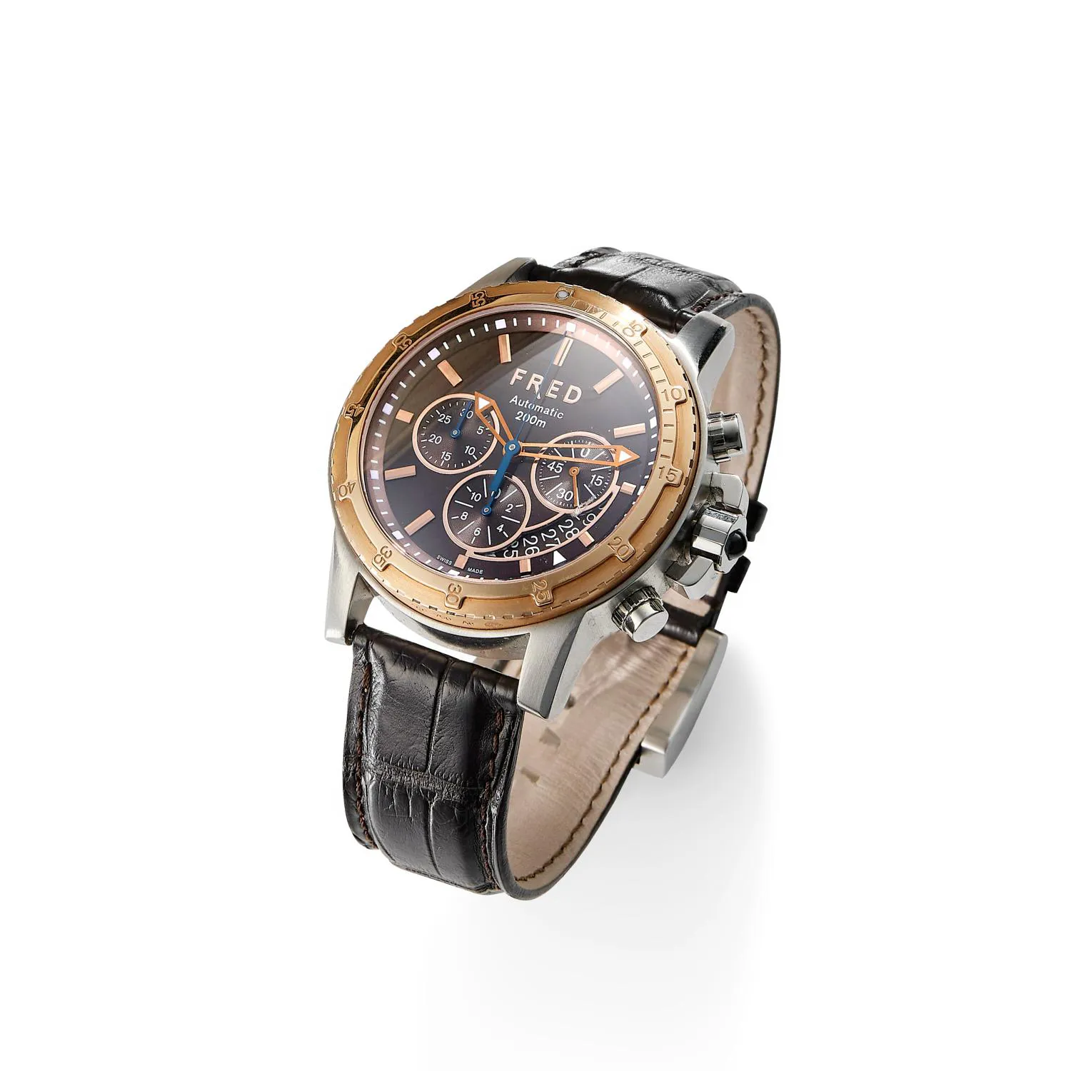 Fred Watches Gladiateur 44mm Stainless steel and Gold-plated Chocolate