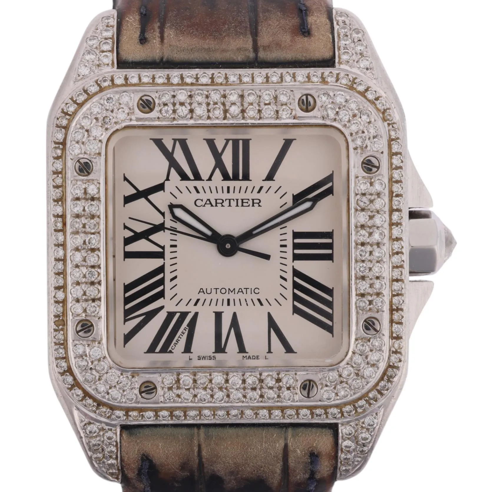 Cartier Santos 100 2878 33mm Stainless steel diamond Silvered