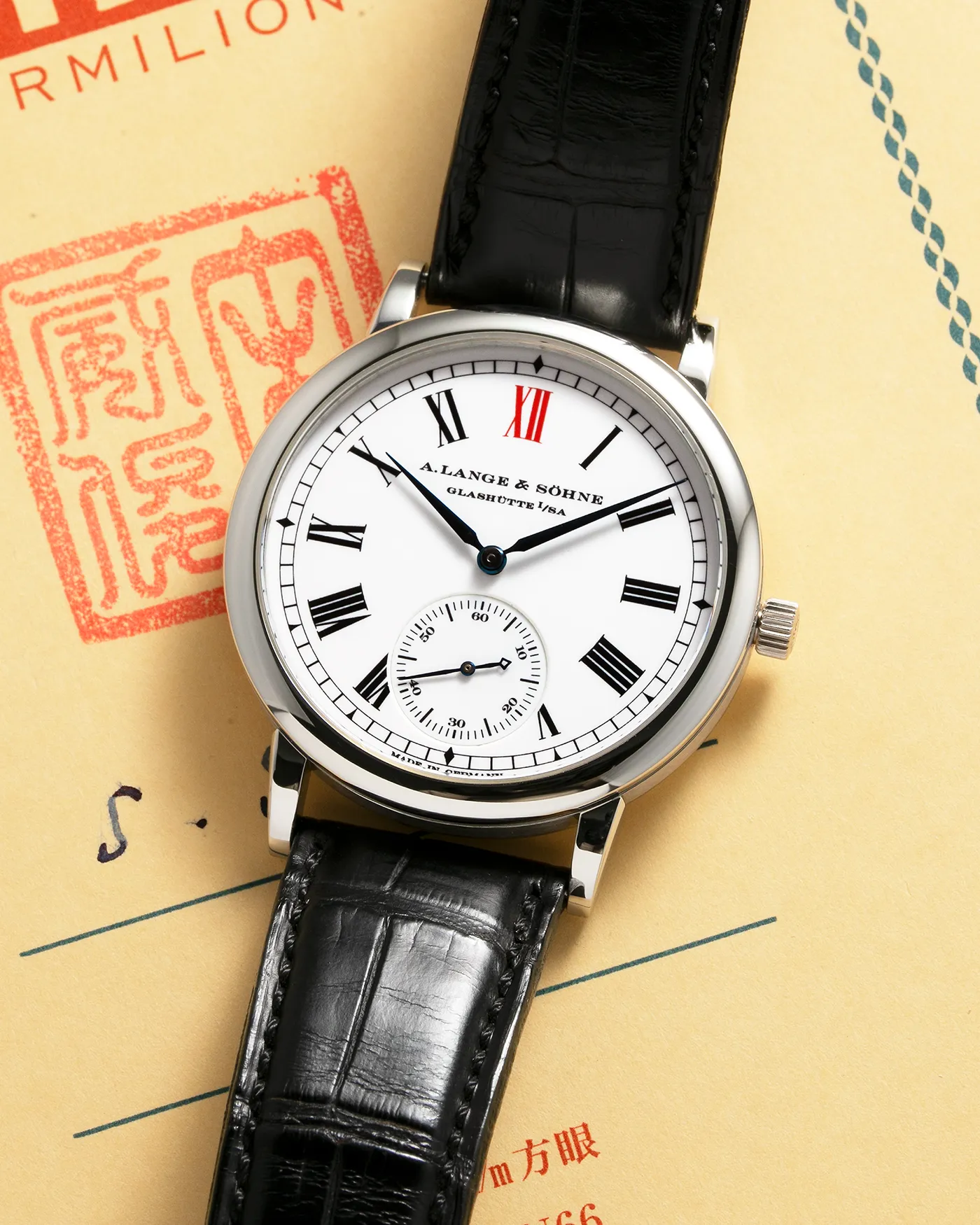 A. Lange & Söhne Langematik 302.025 37mm Platinum 950 Case, Grand Feu Enamel Dial White 12