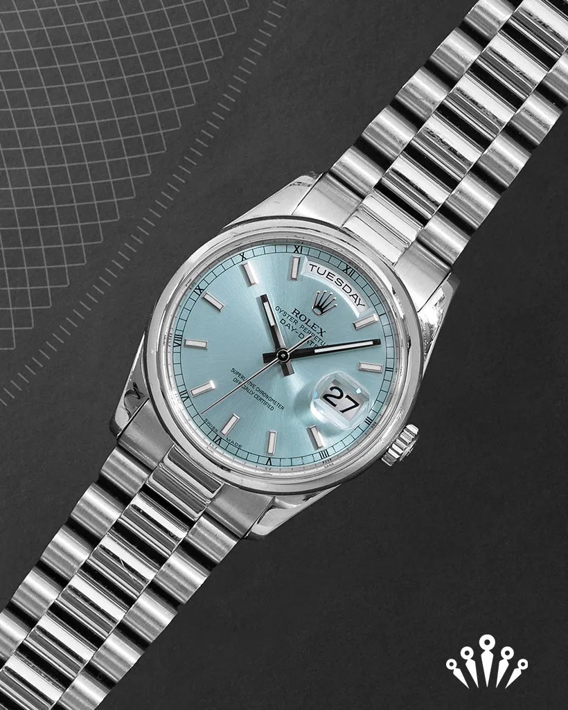 Rolex Day-Date 36 118206 36mm Platinum Blue