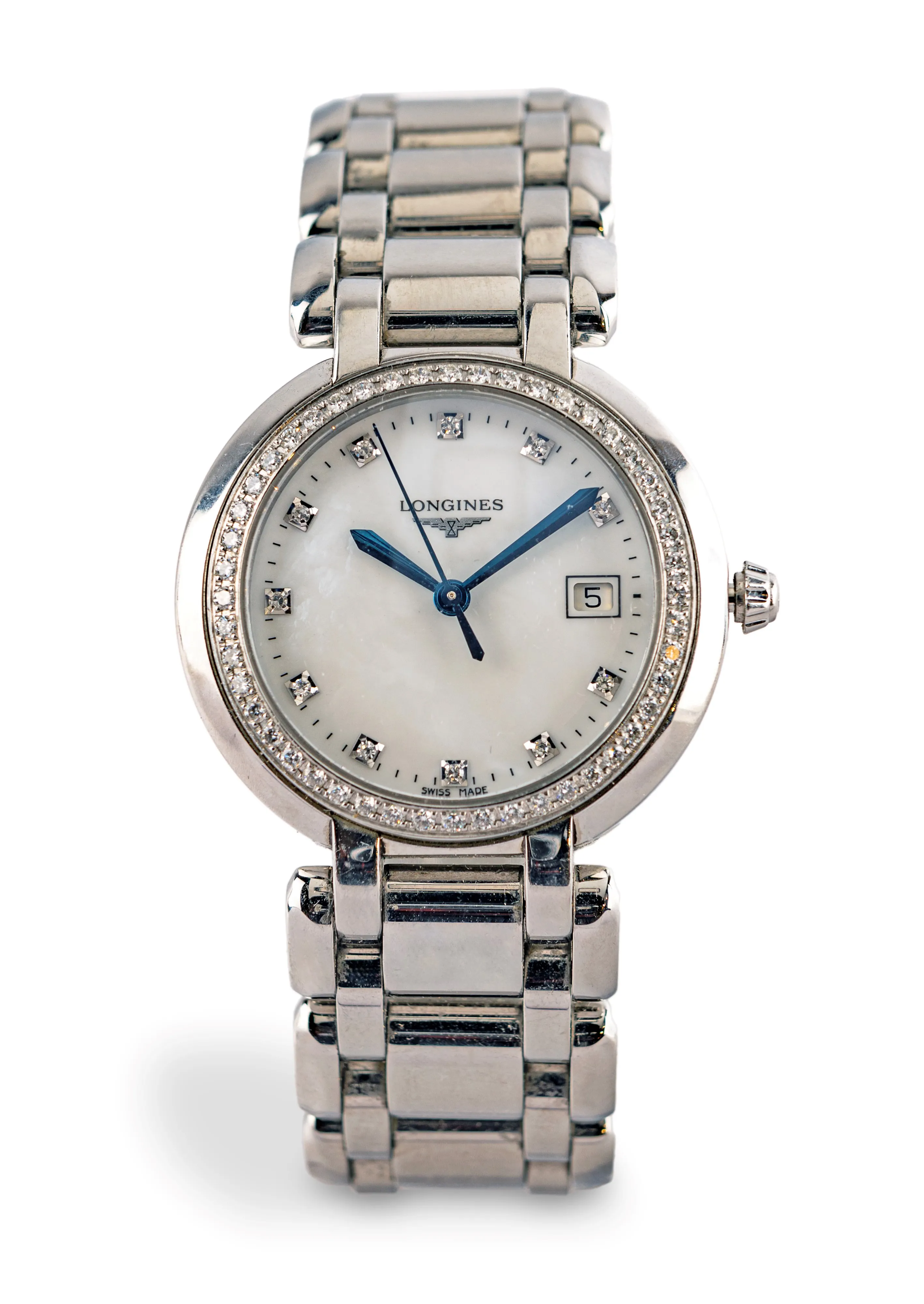 Longines PrimaLuna L.2112.0 30mm Stainless steel and diamond-set Mother-of-pearl