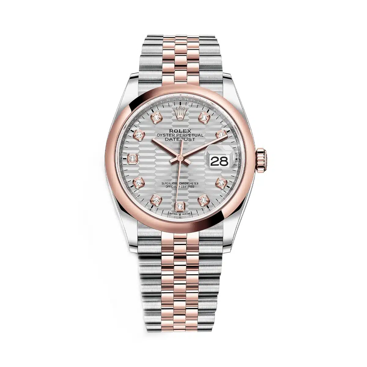 Rolex Datejust 36 126201 36mm Rose gold and Stainless steel Silver with fluted motif