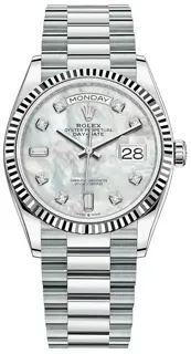 Rolex Day-Date 128236-0002 36mm Platinum White mother-of-pearl set with diamonds