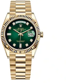 Rolex Day-Date 128238-0069 Yellow gold Green ombré set with diamonds