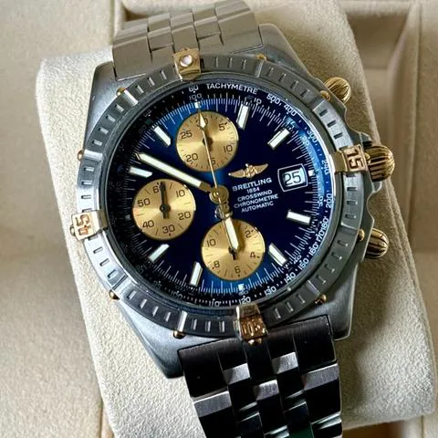 Breitling Cross Wind Chronograph B13355 43mm Yellow gold and Stainless steel Blue