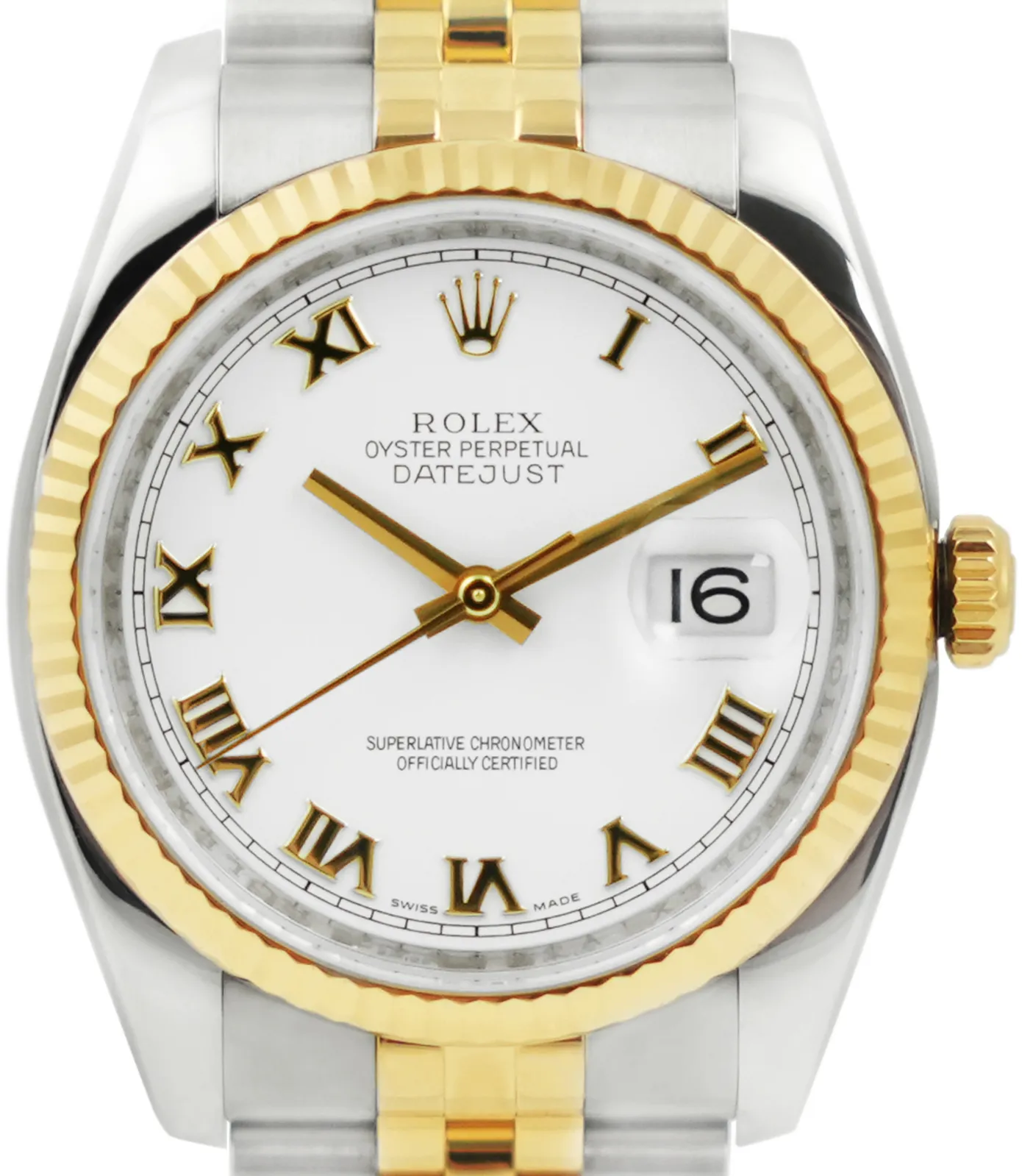 Rolex Datejust 116233 36mm Yellow gold and stainless steel White