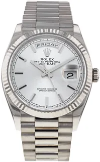 Rolex Day-Date 36 128239 White gold Silver Baton