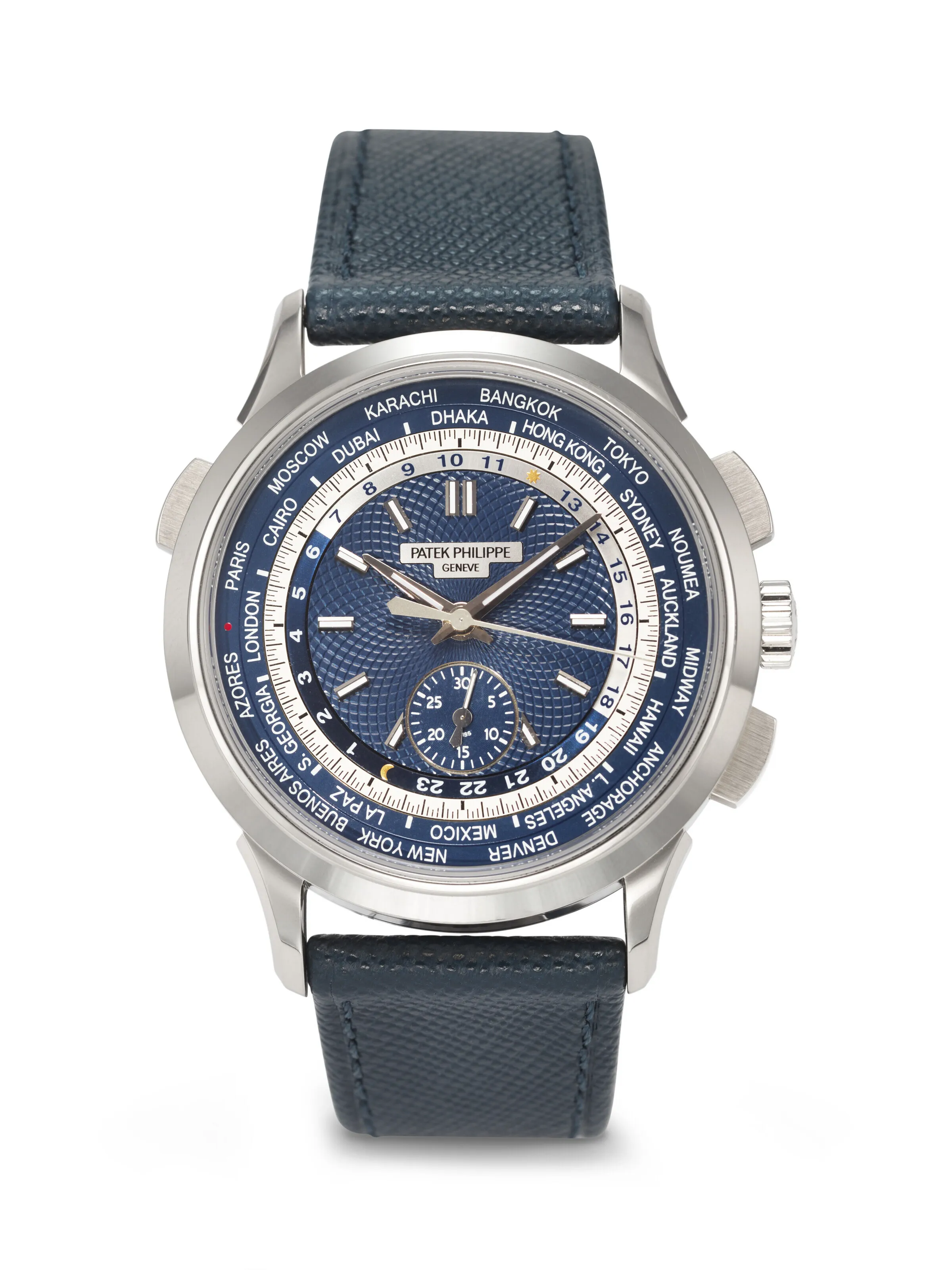 Patek Philippe World Time Chronograph 5930G-010 39.5mm White gold Blue