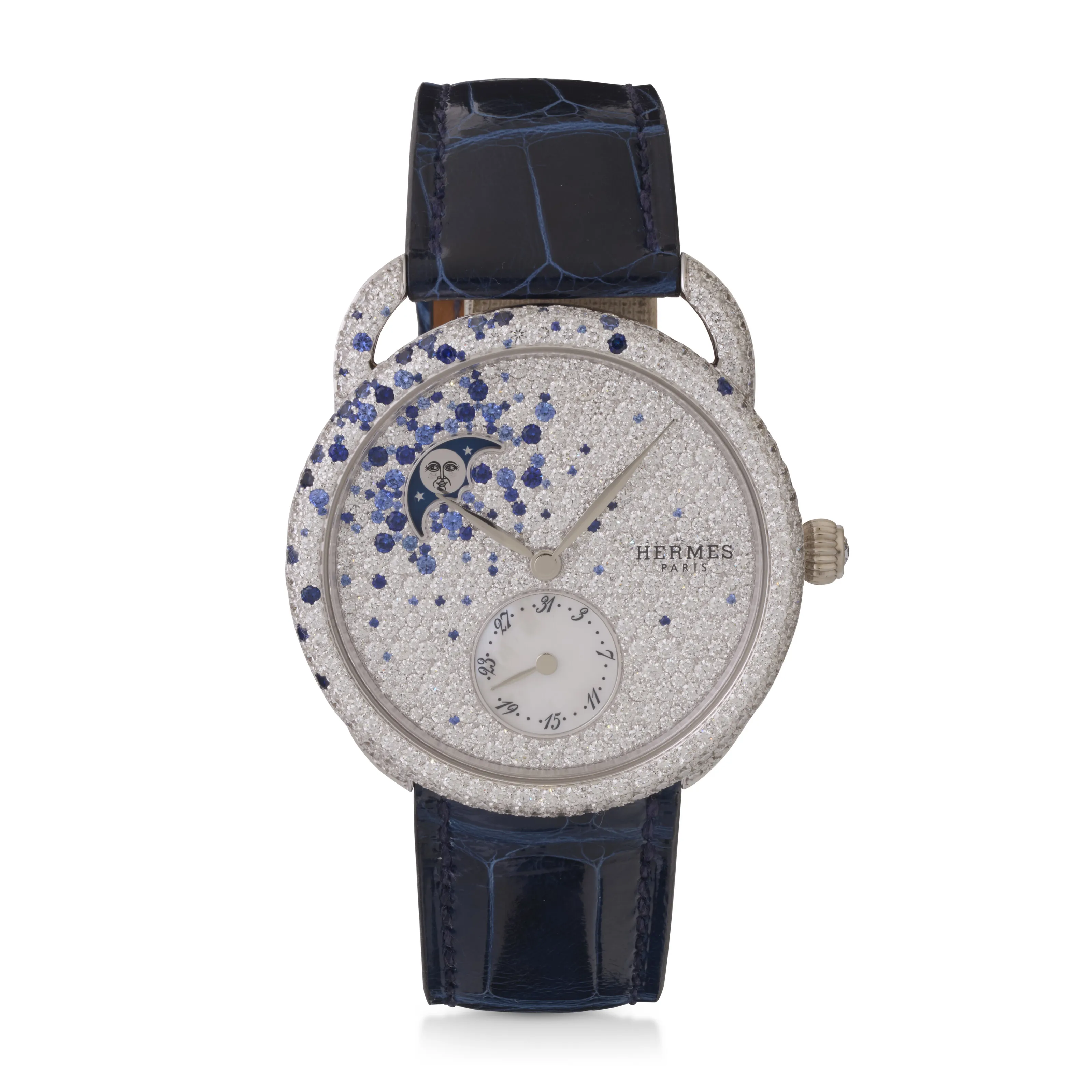 Hermès 38mm White gold and Diamond and Sapphire Mother-of-pearl, diamond and sapphire