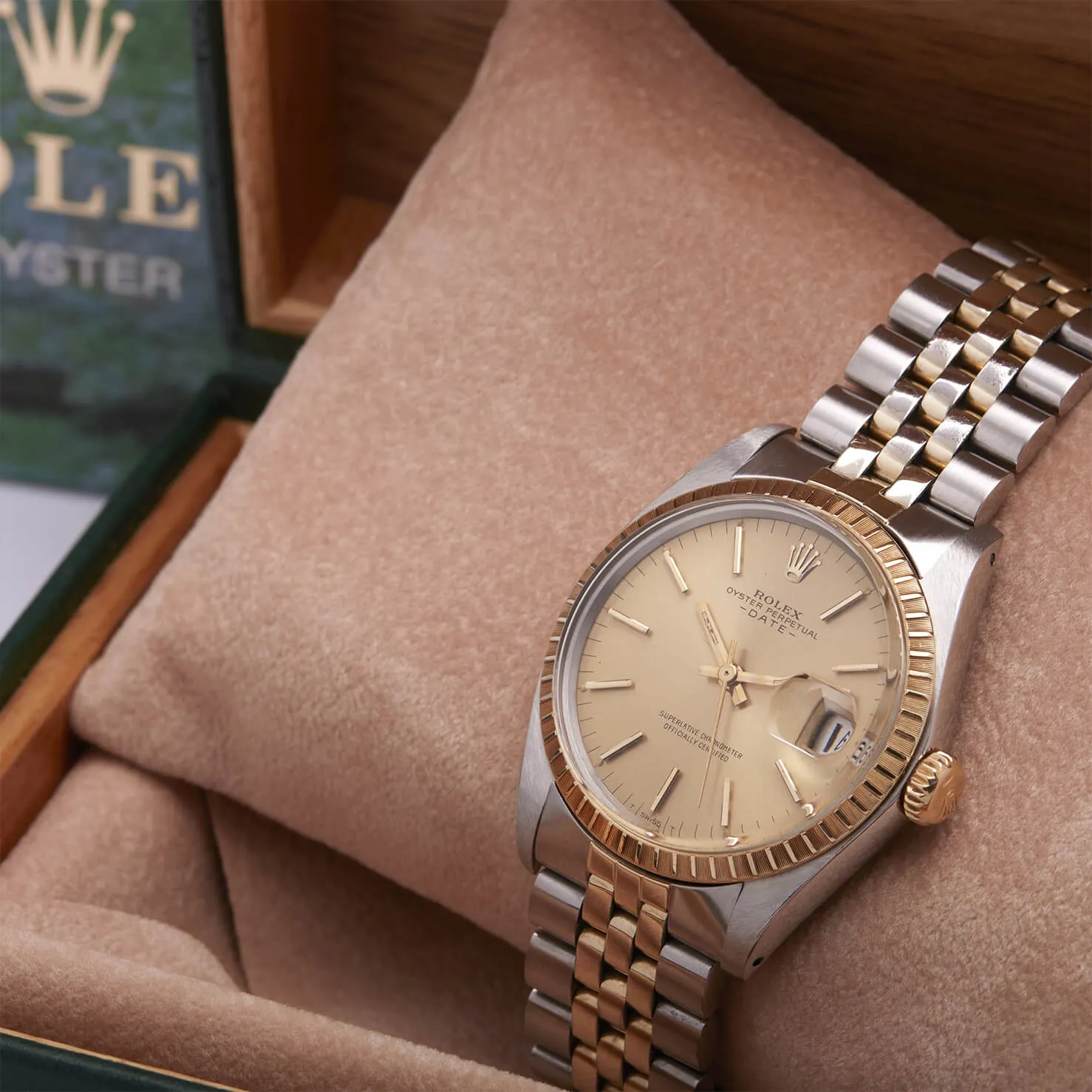 Rolex Oyster Perpetual Date 1505 34mm Acciaio e oro Champagne 5