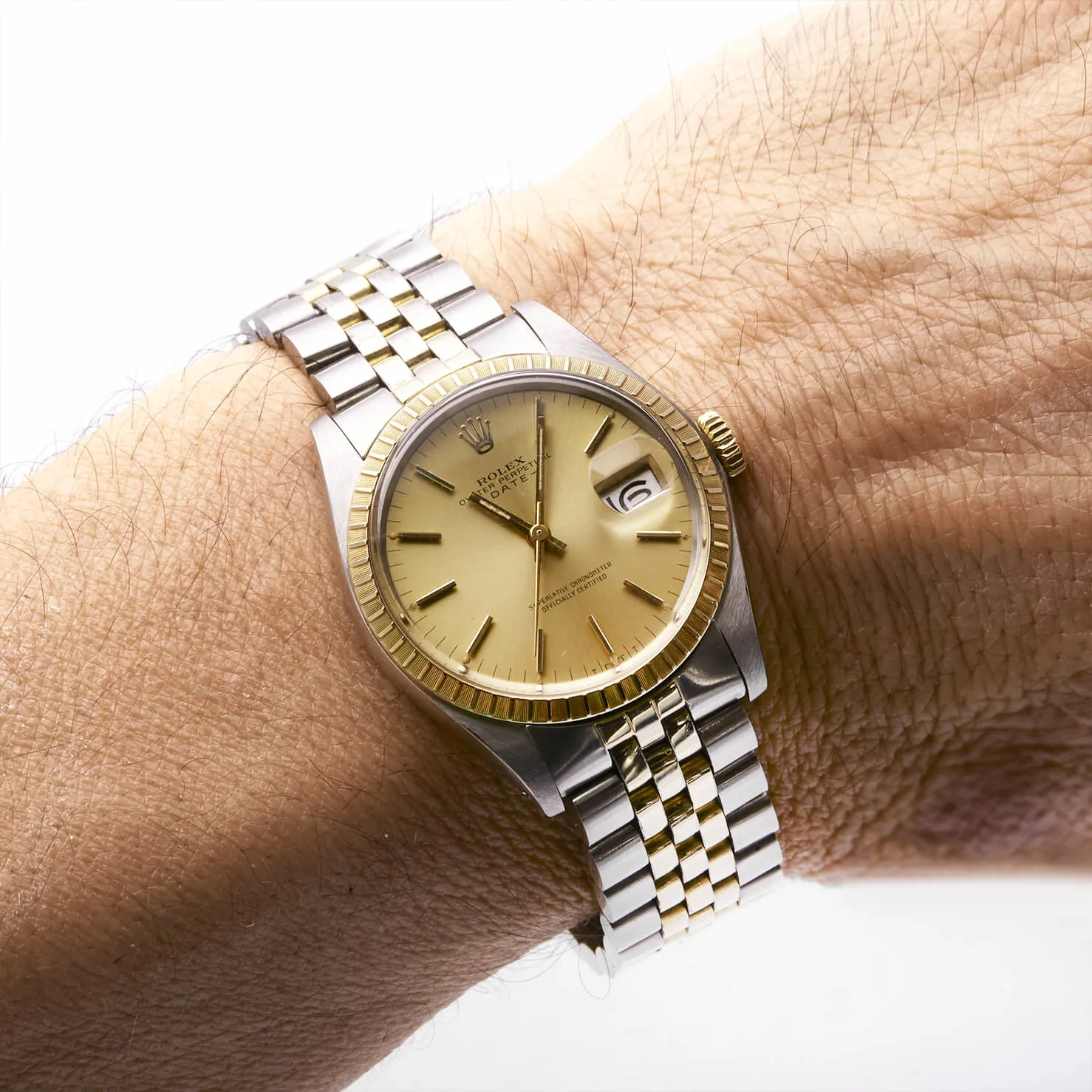 Rolex Oyster Perpetual Date 1505 34mm Acciaio e oro Champagne 6