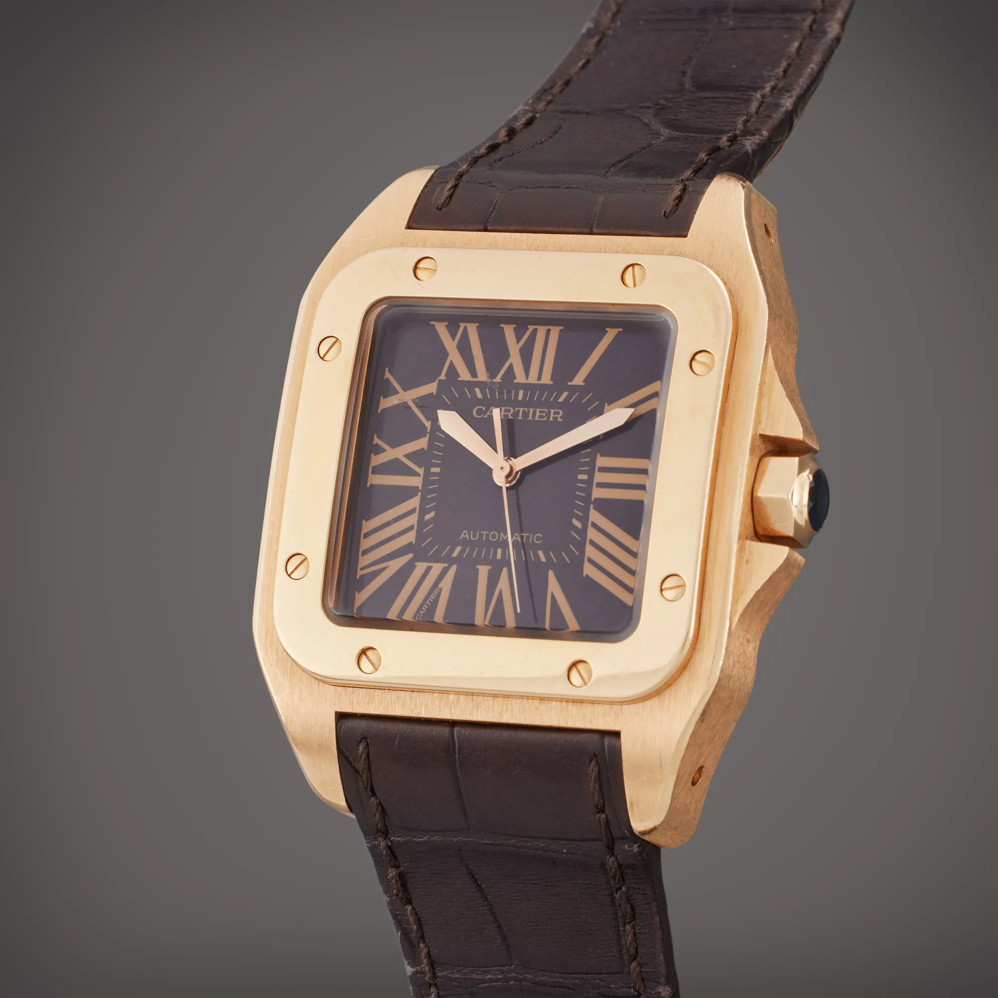 Cartier Santos 100 2792 51mm Rose gold Brown