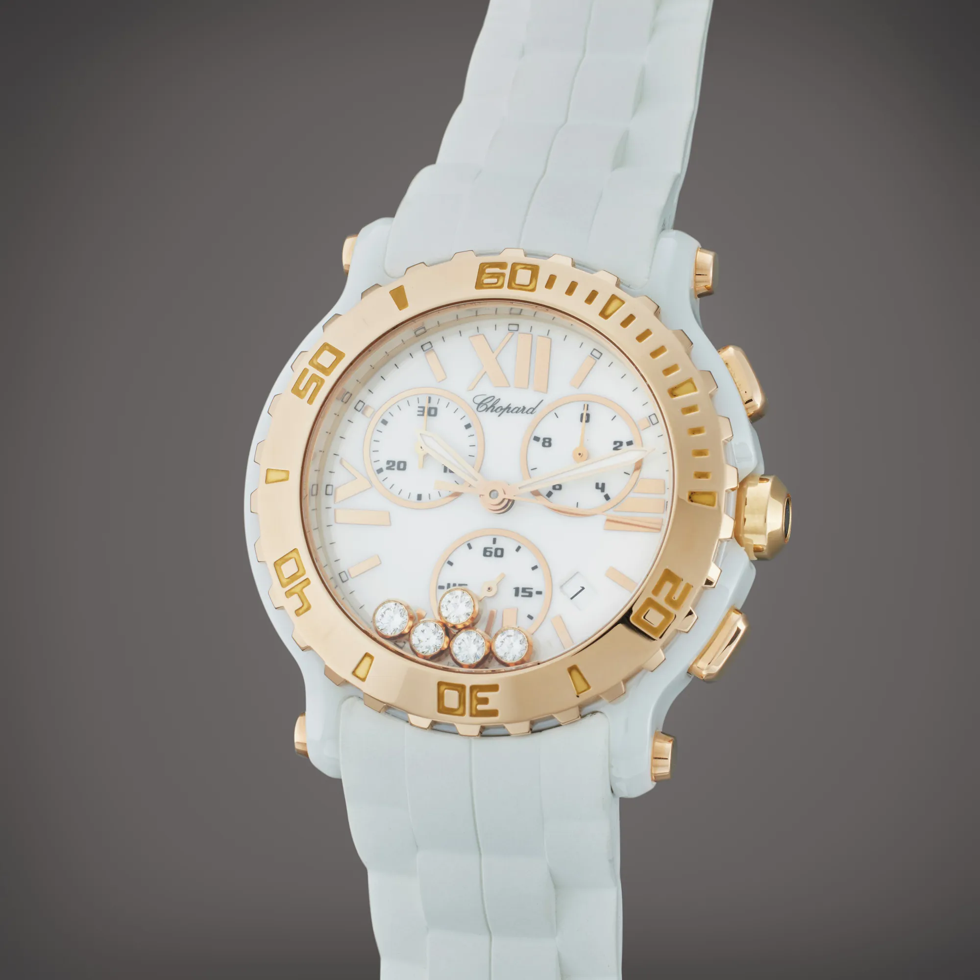 Chopard Happy Sport 8515 42mm Rose gold and ceramic White with diamond
