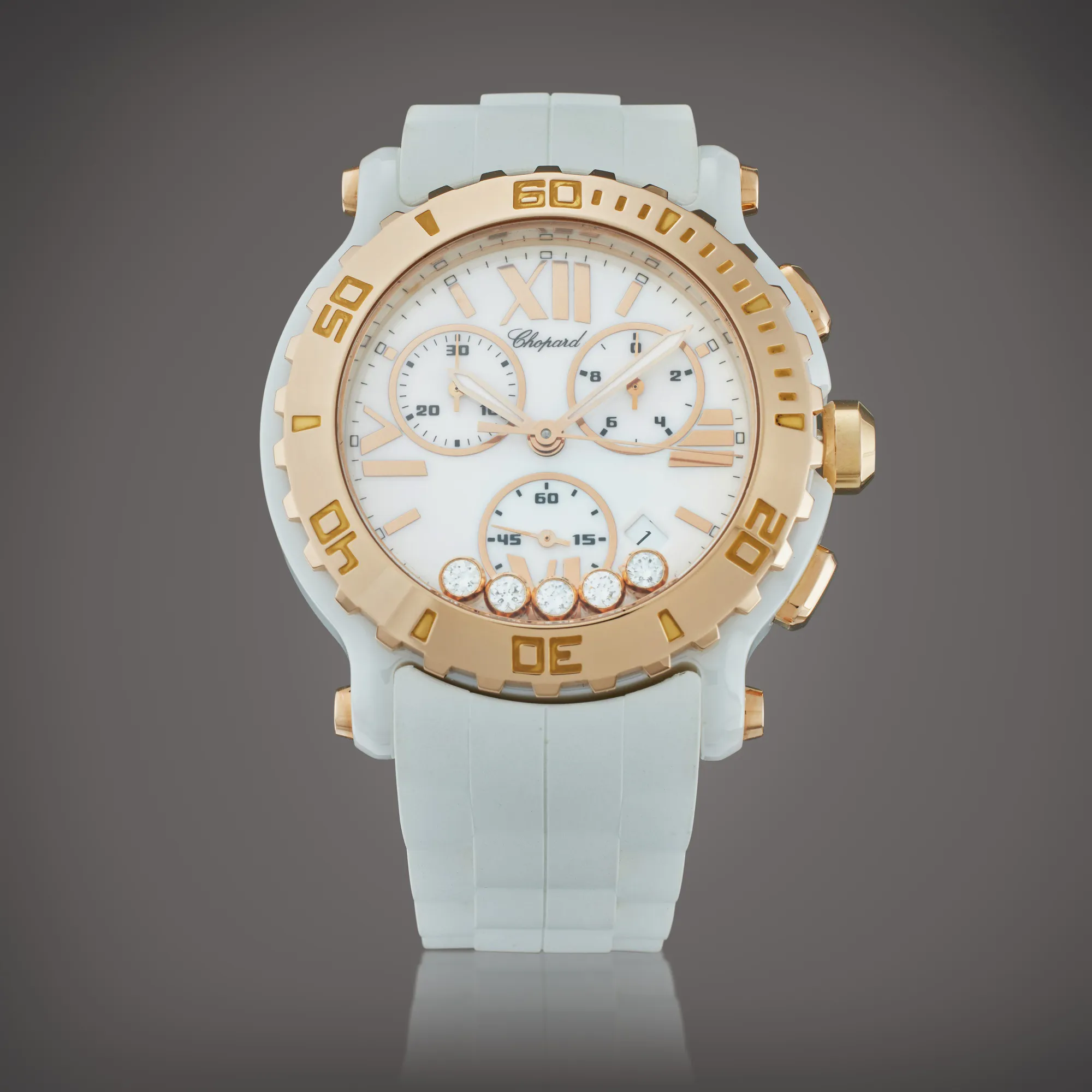 Chopard Happy Sport 8515 42mm Rose gold and ceramic White with diamond 1