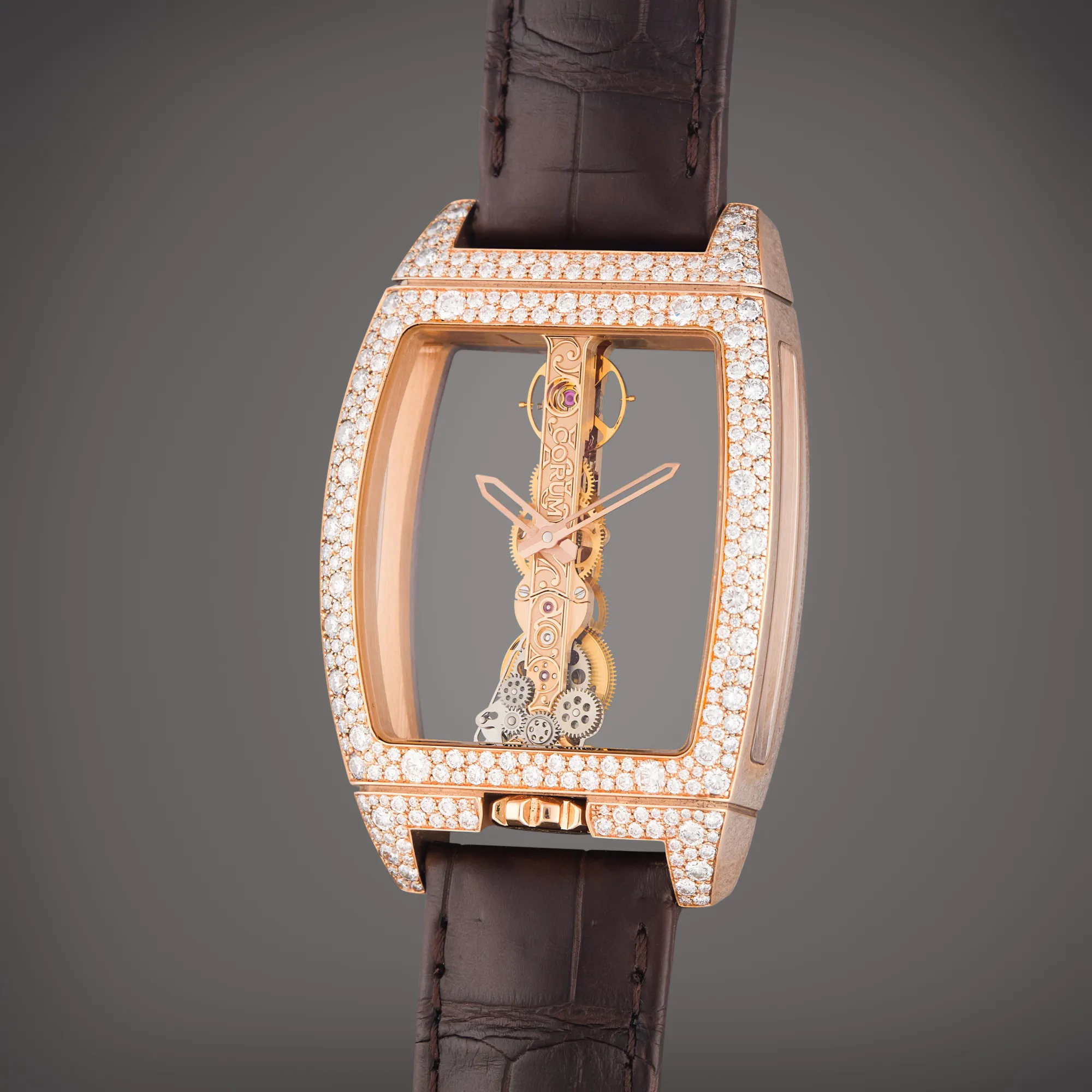 Corum Golden Bridge 113.358.85/0F02 0000 50mm Rose gold and Diamond Skeletonized