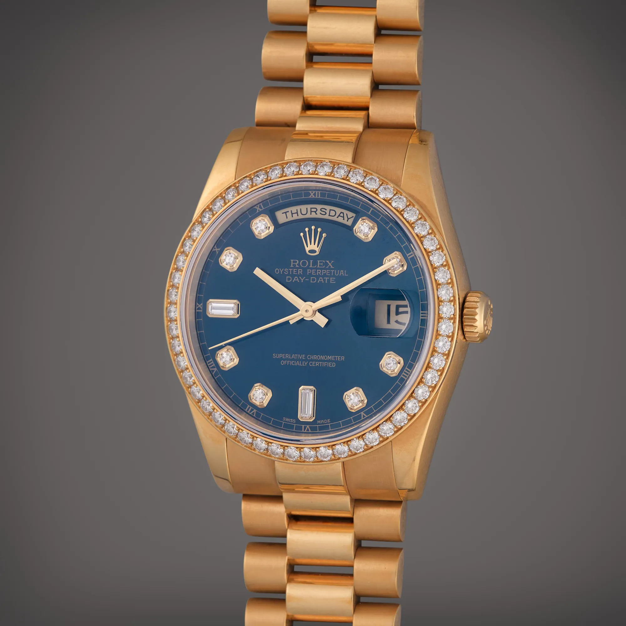 Rolex Day-Date 36 118348 36mm Yellow gold and Diamond Blue