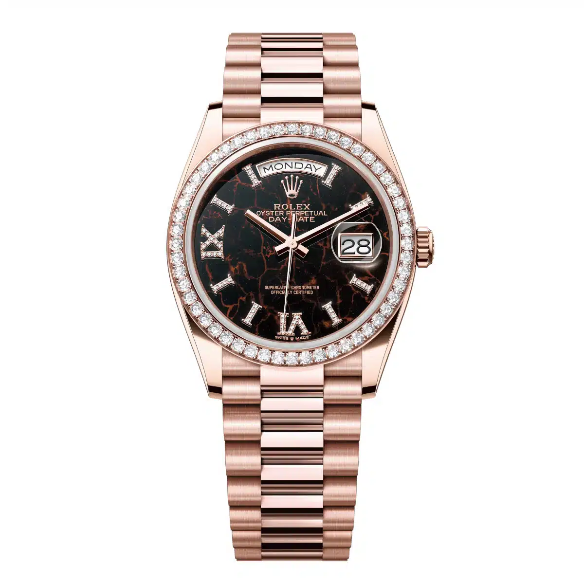 Rolex Day-Date 128345RBR-0044 36mm Everose gold Black