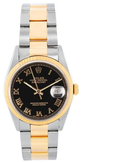 Rolex Datejust 16233 36mm Yellow gold and stainless steel Black