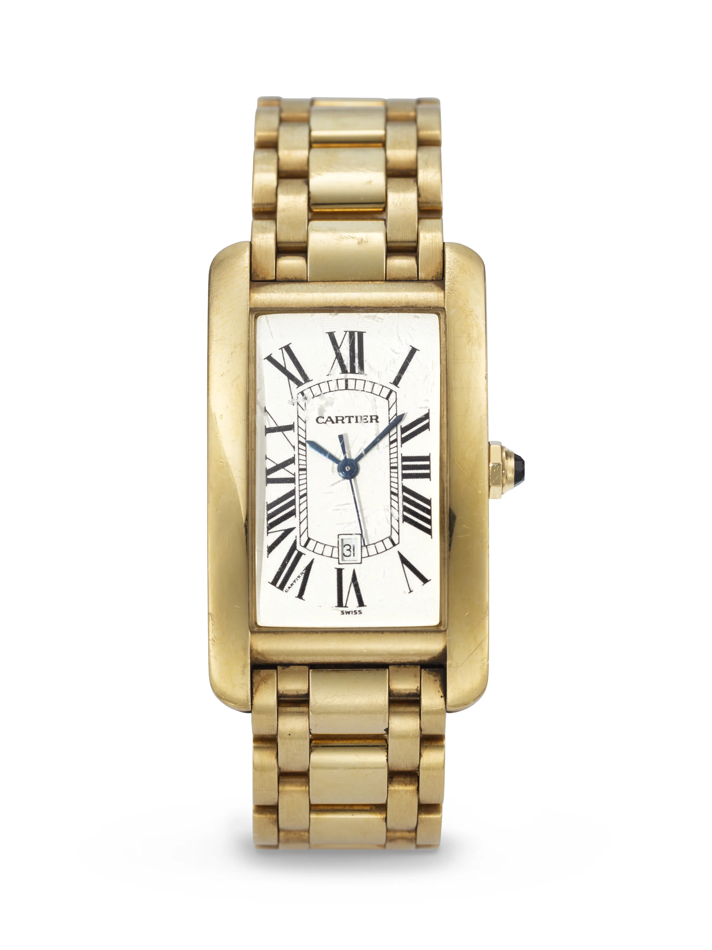 Cartier Tank Américaine 1740 26.5mm Yellow gold Silvered guilloche