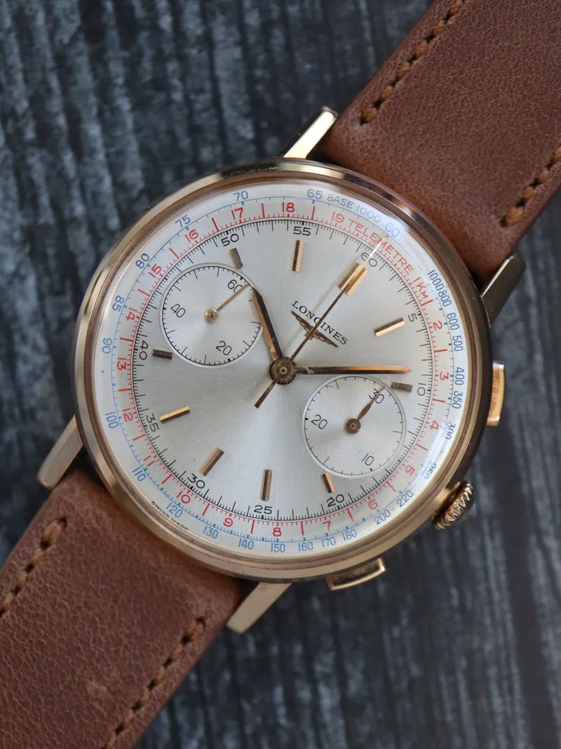 Longines Flyback Chronograph 7414 38mm Rose gold Silver