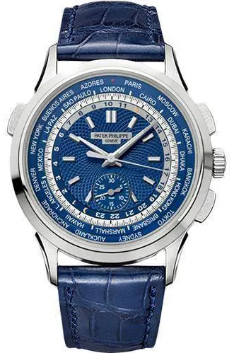 Patek Philippe World Time Chronograph 5930G 39.5mm White gold and 18k white gold Blue