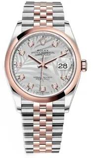 Rolex Datejust 126201-0037 Rose gold and Stainless steel Silver Palm Motif set with diamonds