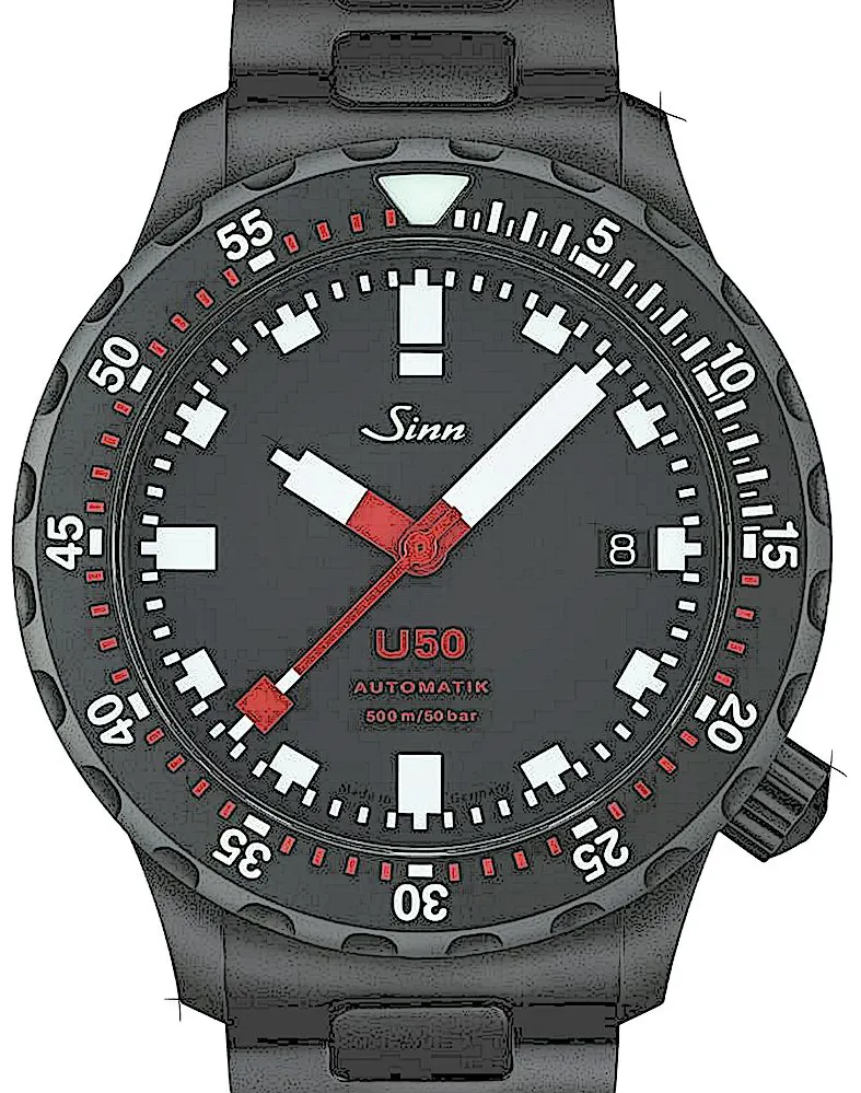 Sinn U50 1050.020 41mm Edelstahl Schwarz