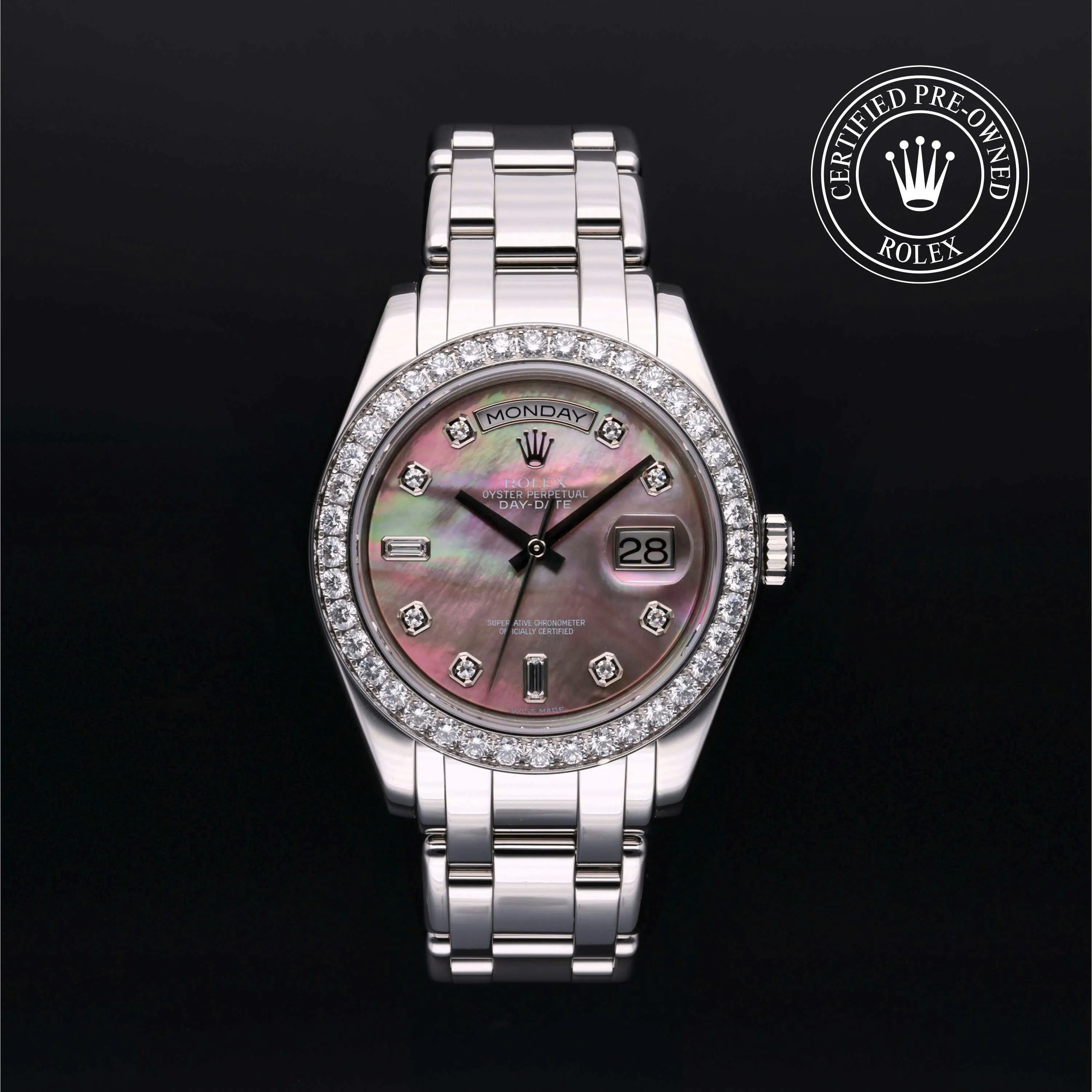 Rolex Day-Date 18946 39mm Platinum Black and Mother-of-pearl