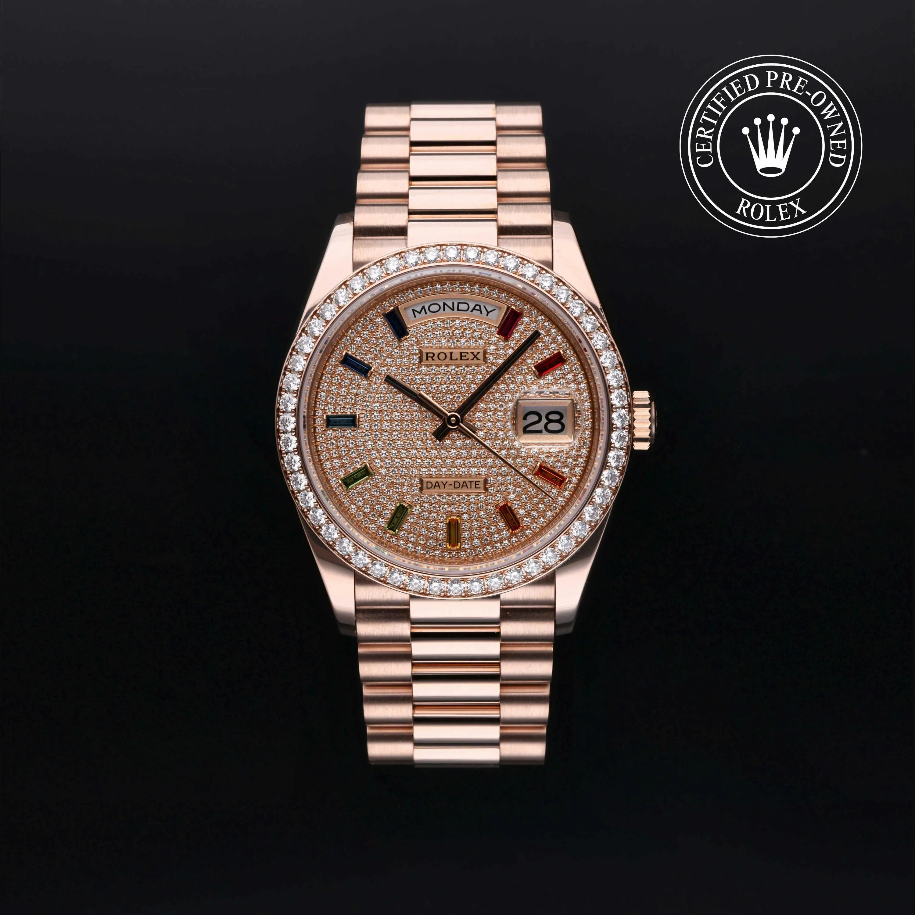 Rolex Day-Date 128345RBR-0042 36mm Everose gold Paved