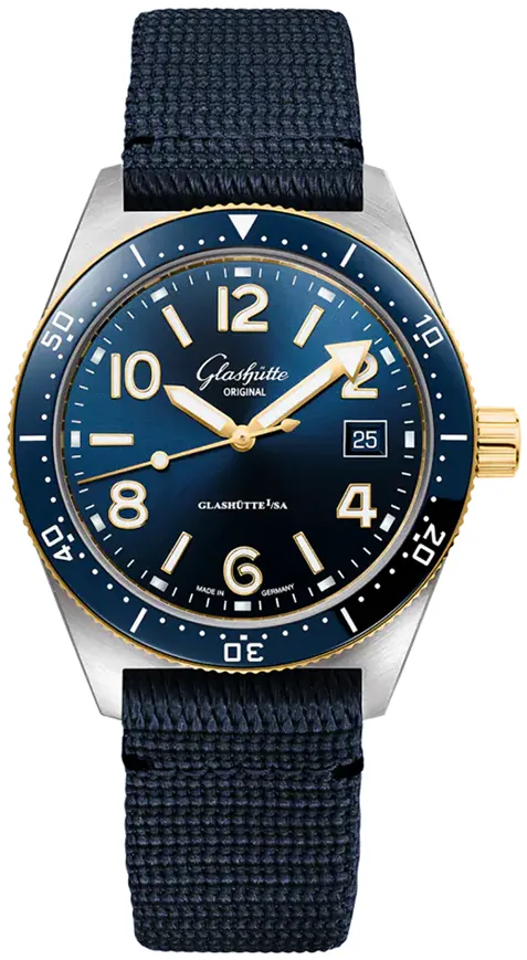 Glashütte SeaQ 1-39-11-10-90-34 39.5mm Yellow gold and stainless steel Blue