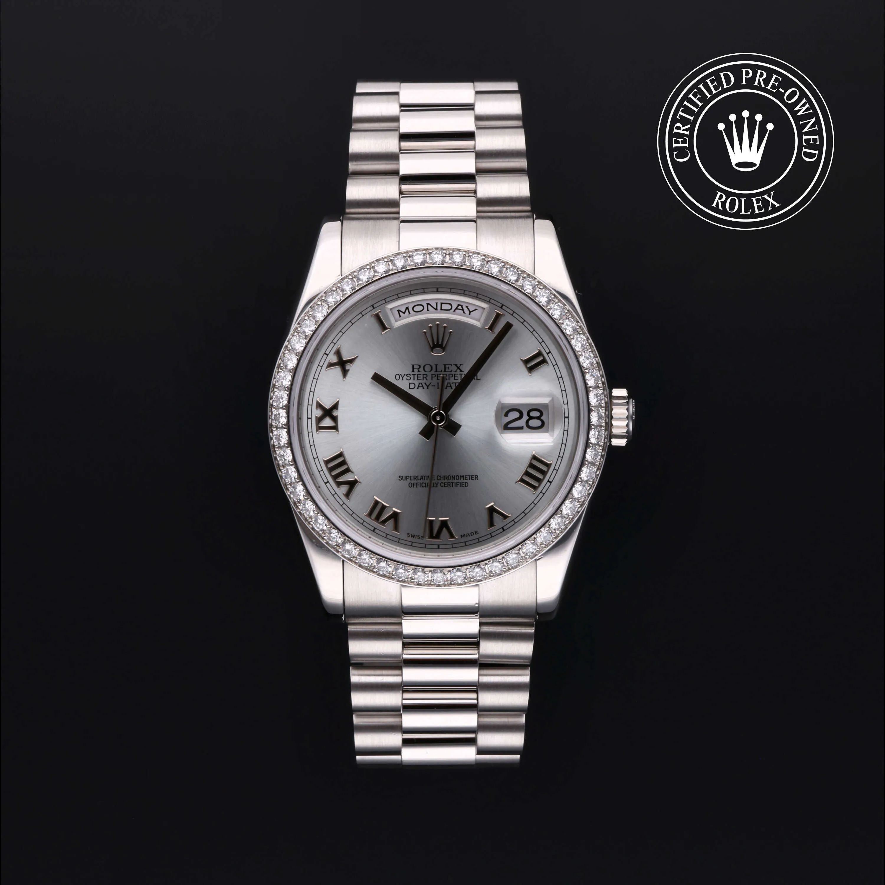 Rolex Day-Date 36 118346 36mm Platinum Silver Gray