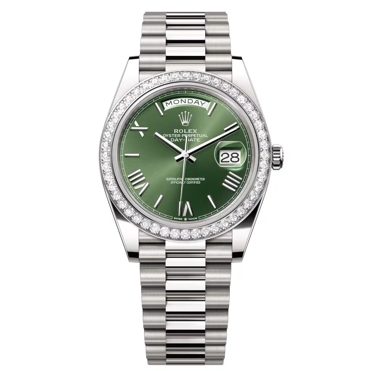 Rolex Day-Date 228349RBR-0030 40mm 18k white gold Green