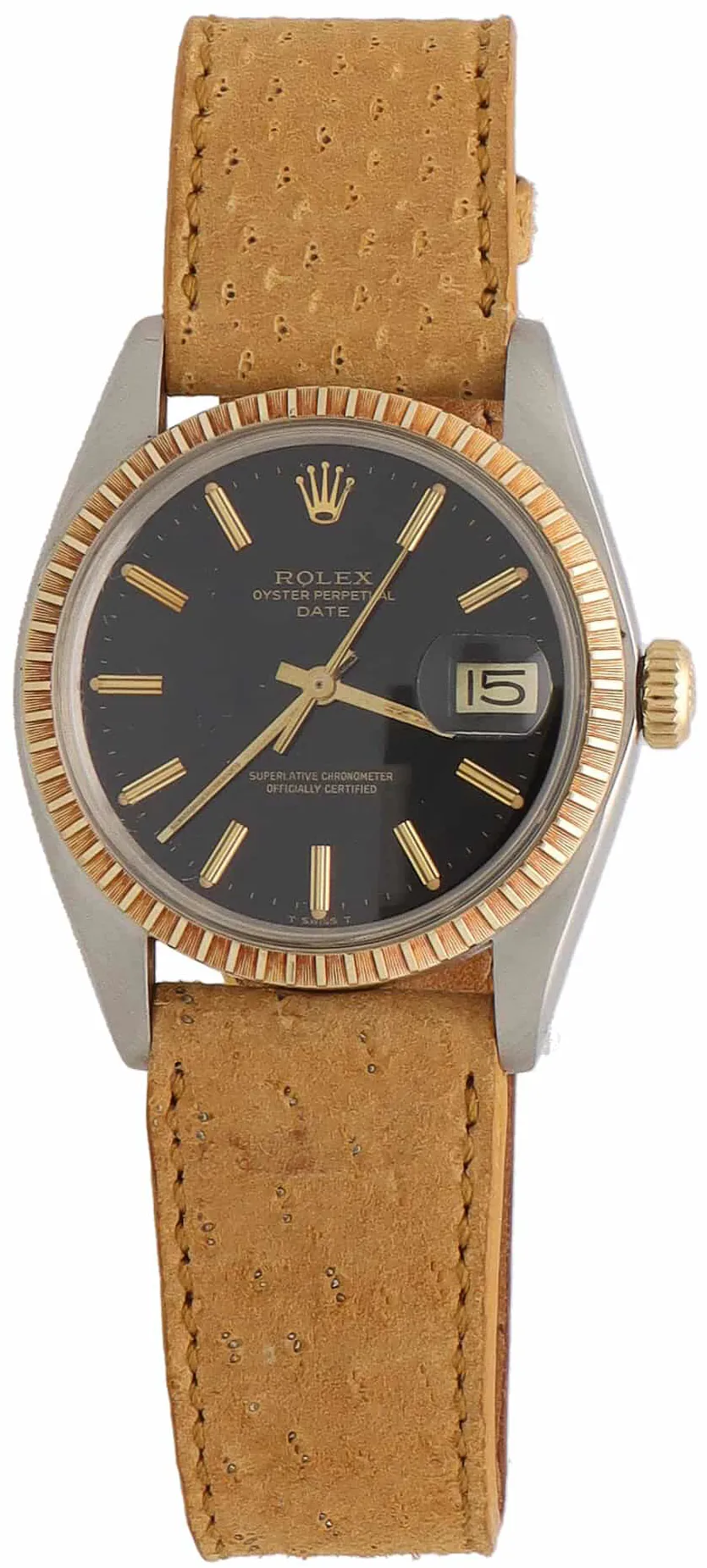 Rolex Oyster Perpetual Date 1505 34mm Yellow gold and stainless steel Gilt