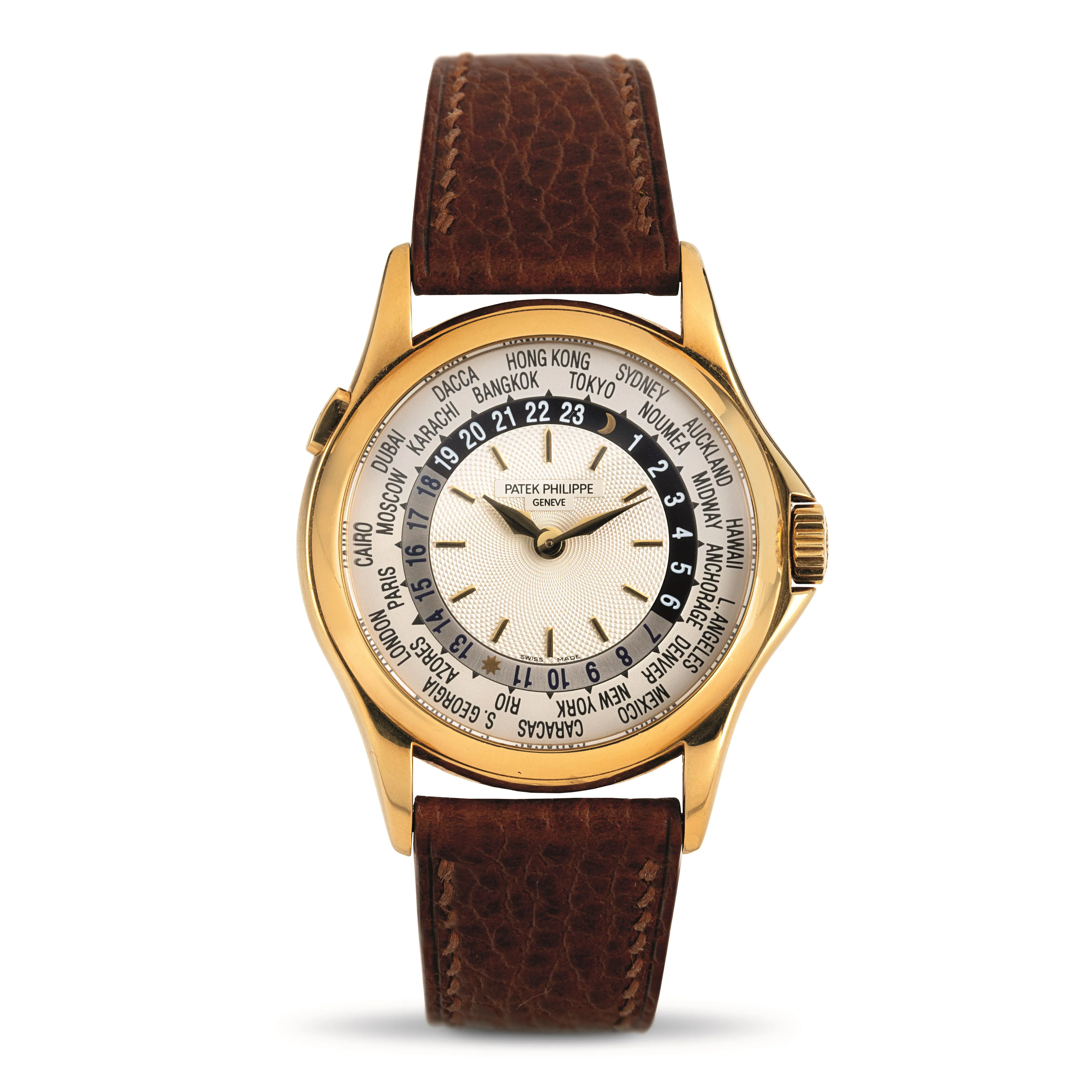 Patek Philippe World Time 5110J 37mm Yellow gold Silver Guilloche