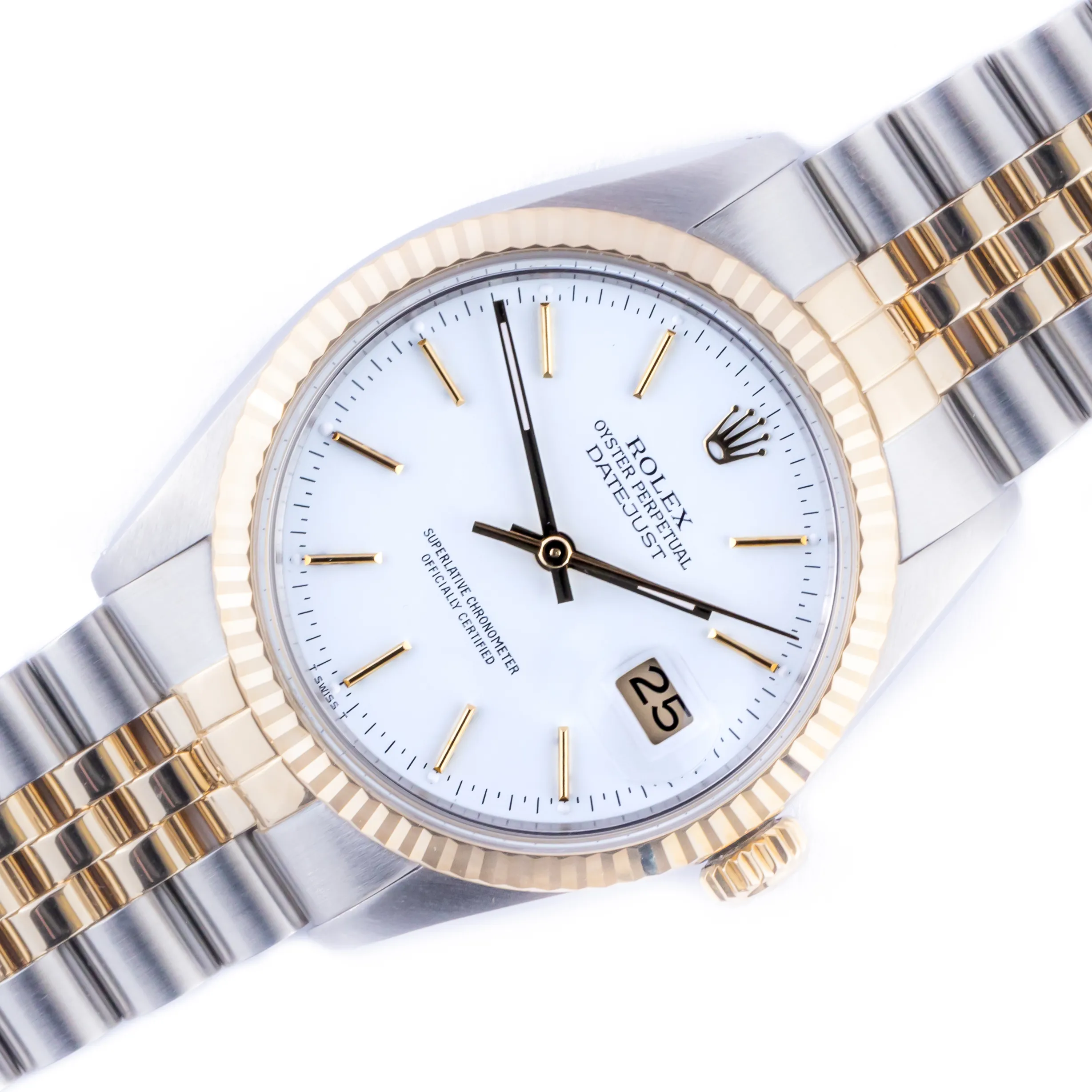 Rolex Oyster Perpetual "Datejust" 16013 36mm Yellow gold and stainless steel White
