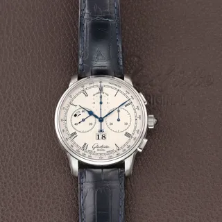 Glashütte Senator Chronograph Panorama Date 1-37-01-02-03-30 Platinum Silver