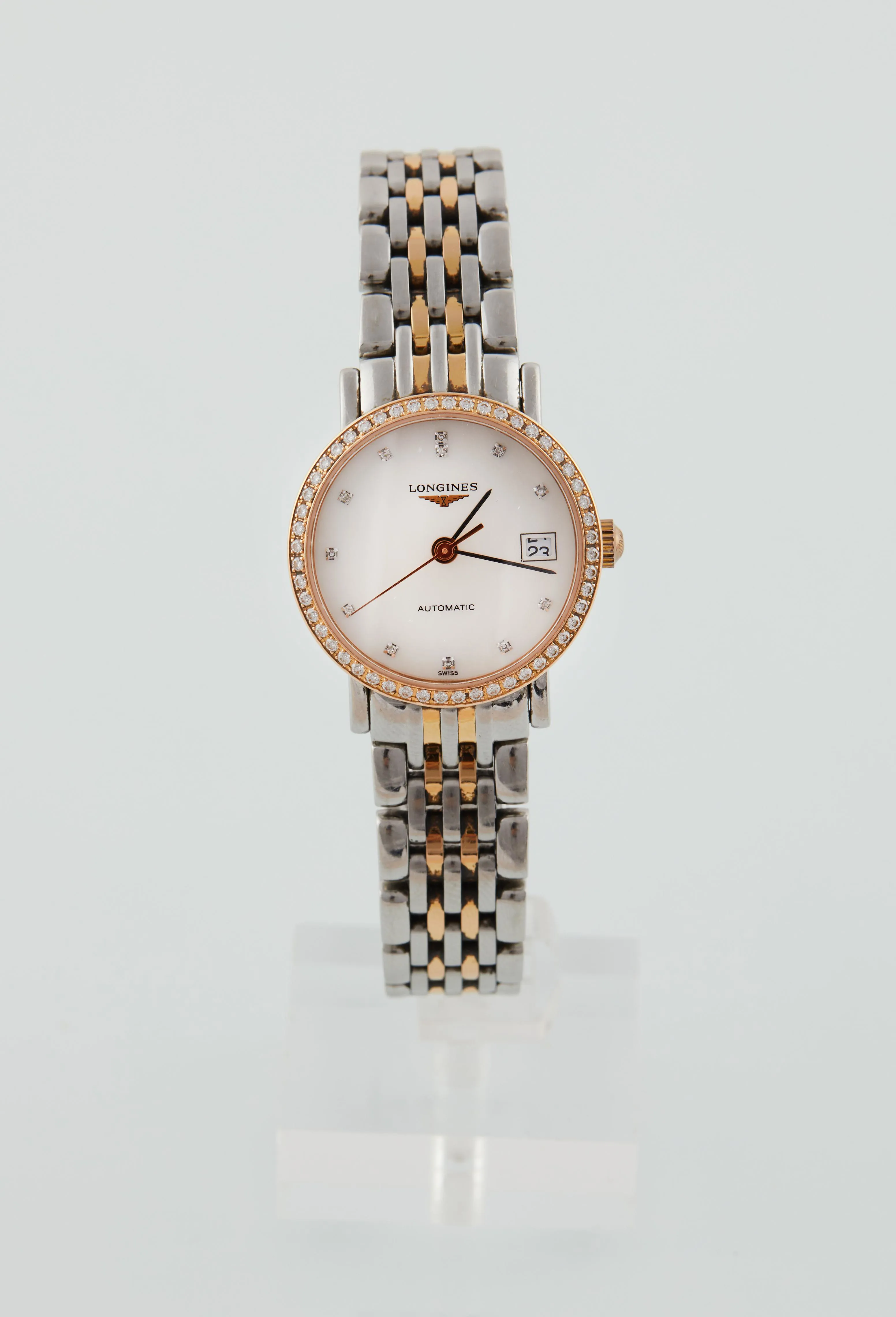 Longines Elegant L4.309.5 26mm Yellow gold, stainless steel and diamond-set Mother-of-pearl