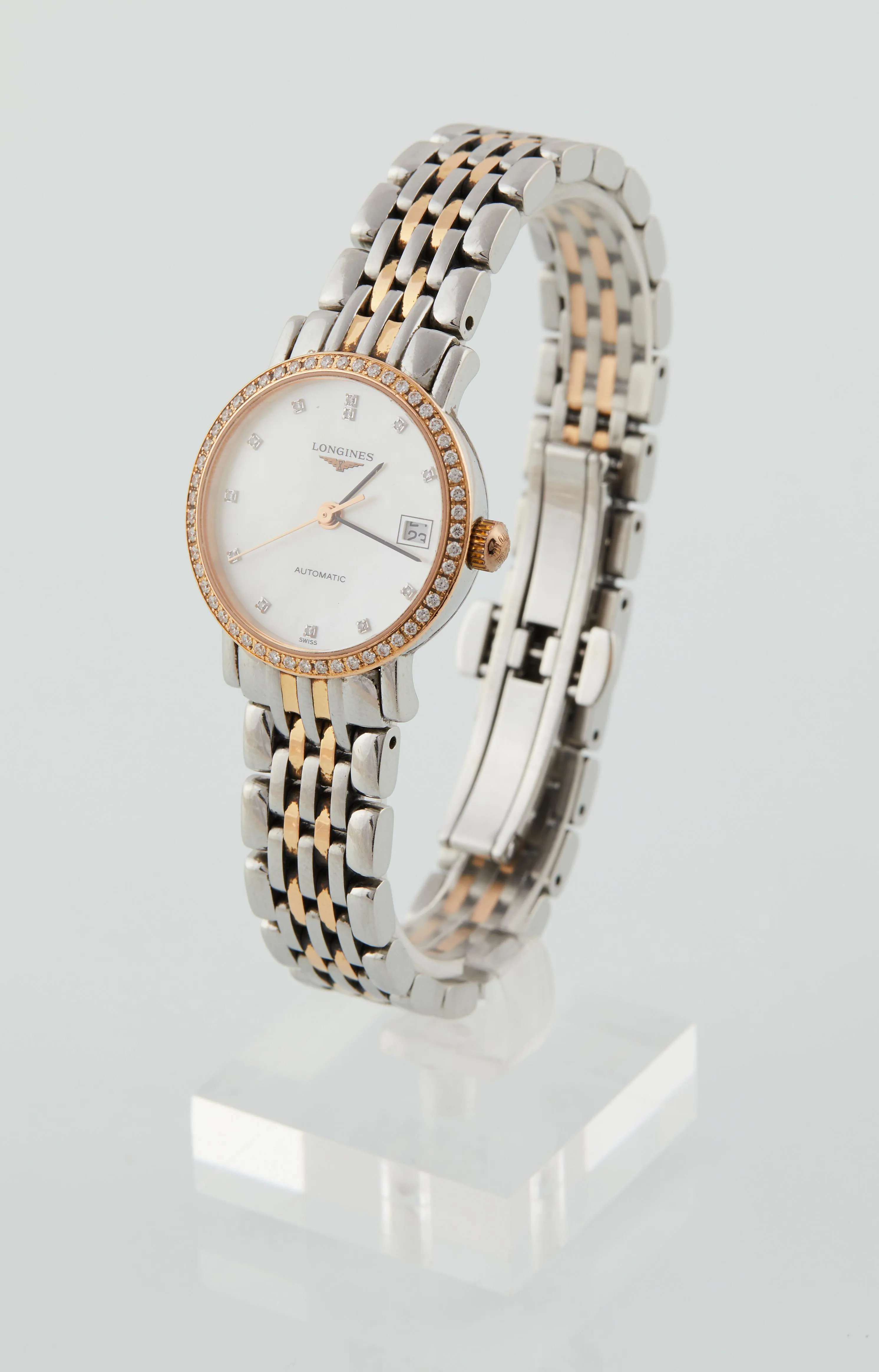 Longines Elegant L4.309.5 26mm Yellow gold, stainless steel and diamond-set Mother-of-pearl 1