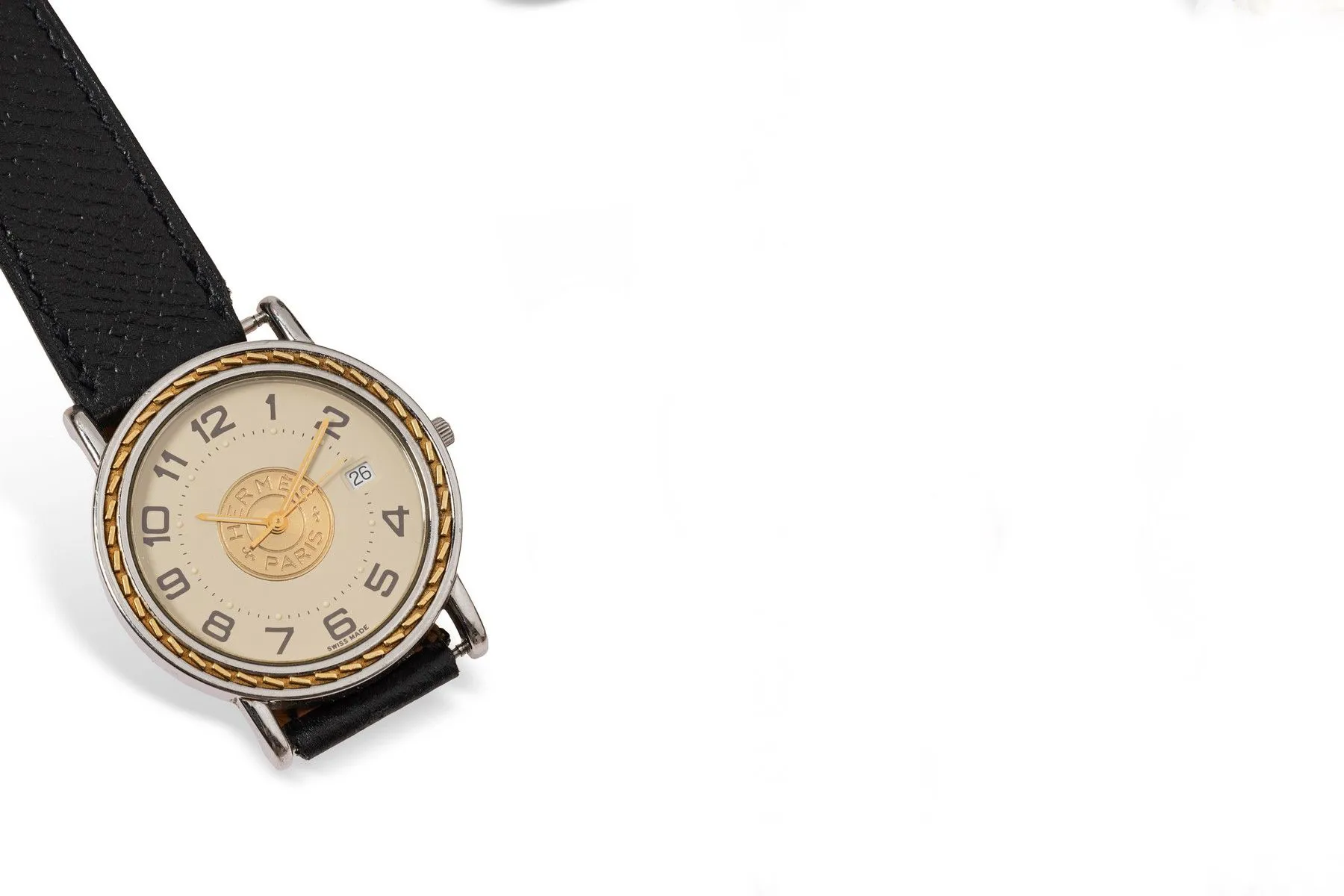 Hermès Sellier 34mm Yellow gold and Stainless steel Cream