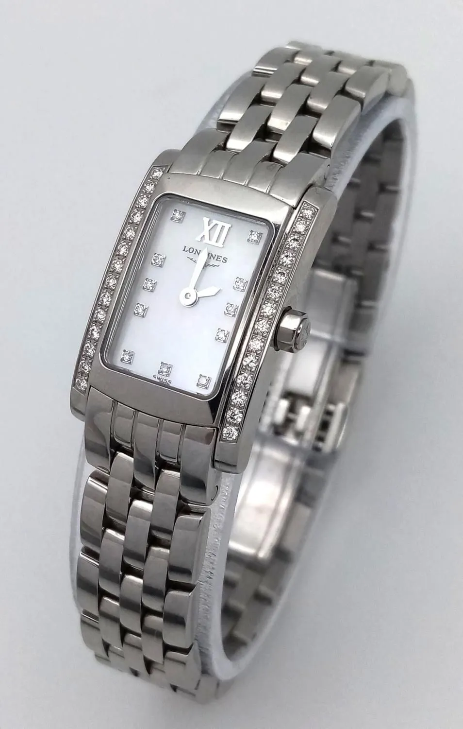 Longines 16mm Stainless steel and diamond White
