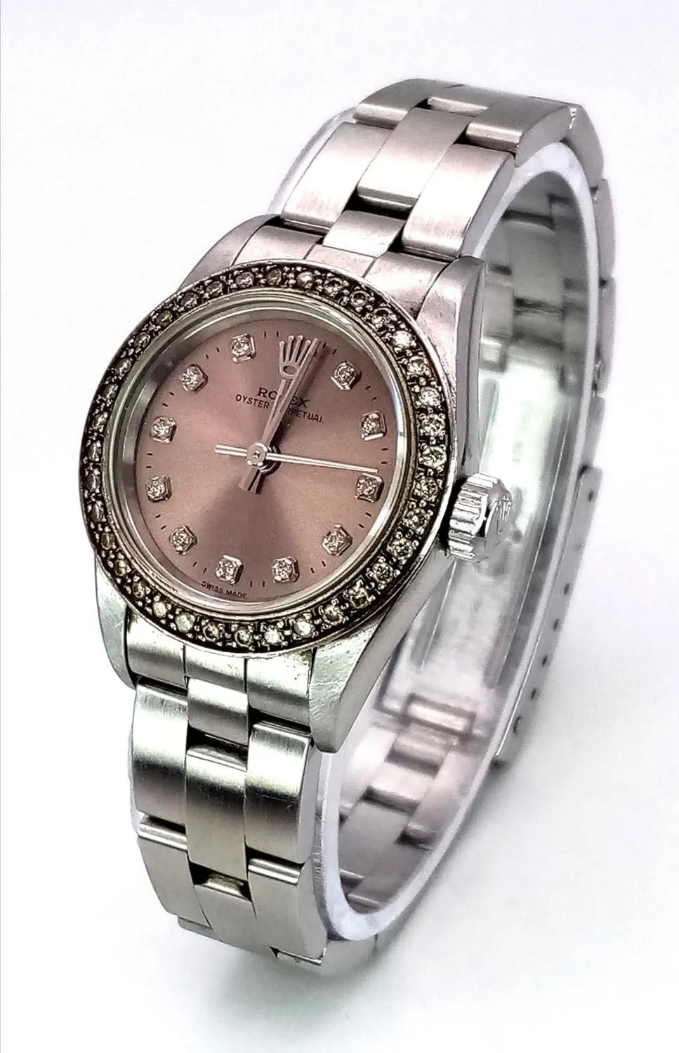 Rolex 24mm Stainless steel and Diamond Salmon