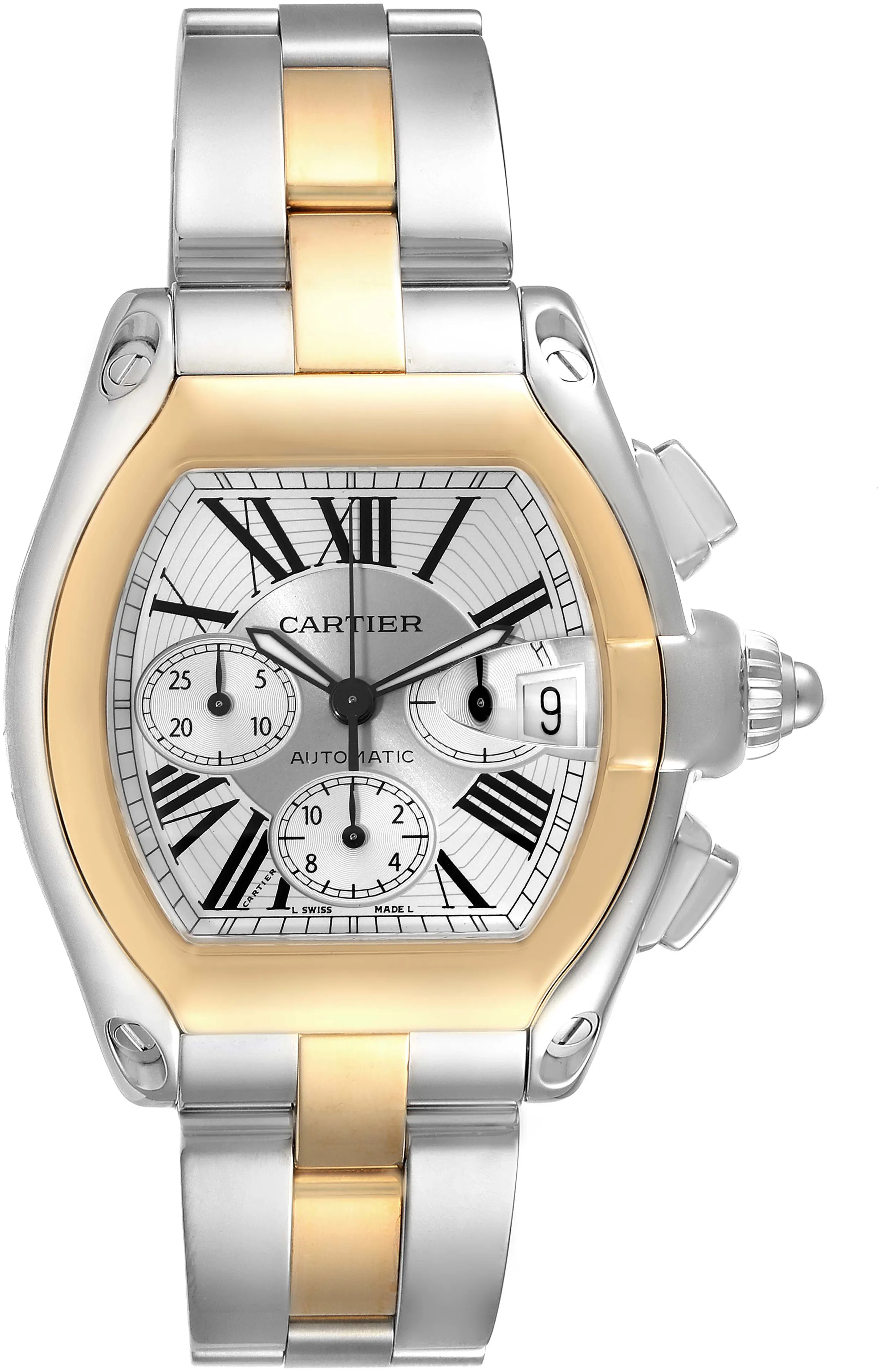 Cartier Roadster W62027Z1 48mm Yellow gold and Stainless steel Silver sunray effect