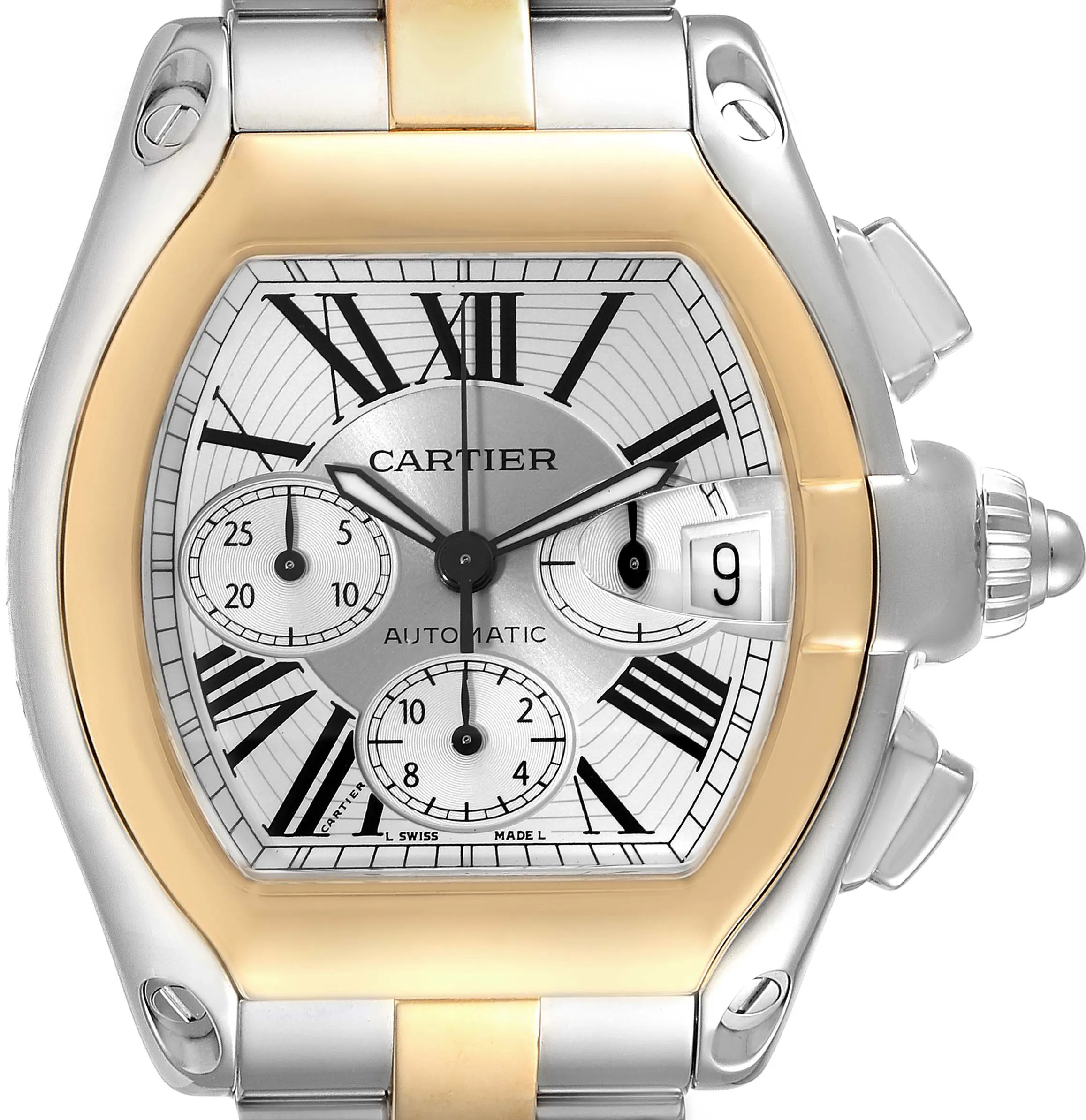 Cartier Roadster W62027Z1 48mm Yellow gold and Stainless steel Silver sunray effect 1