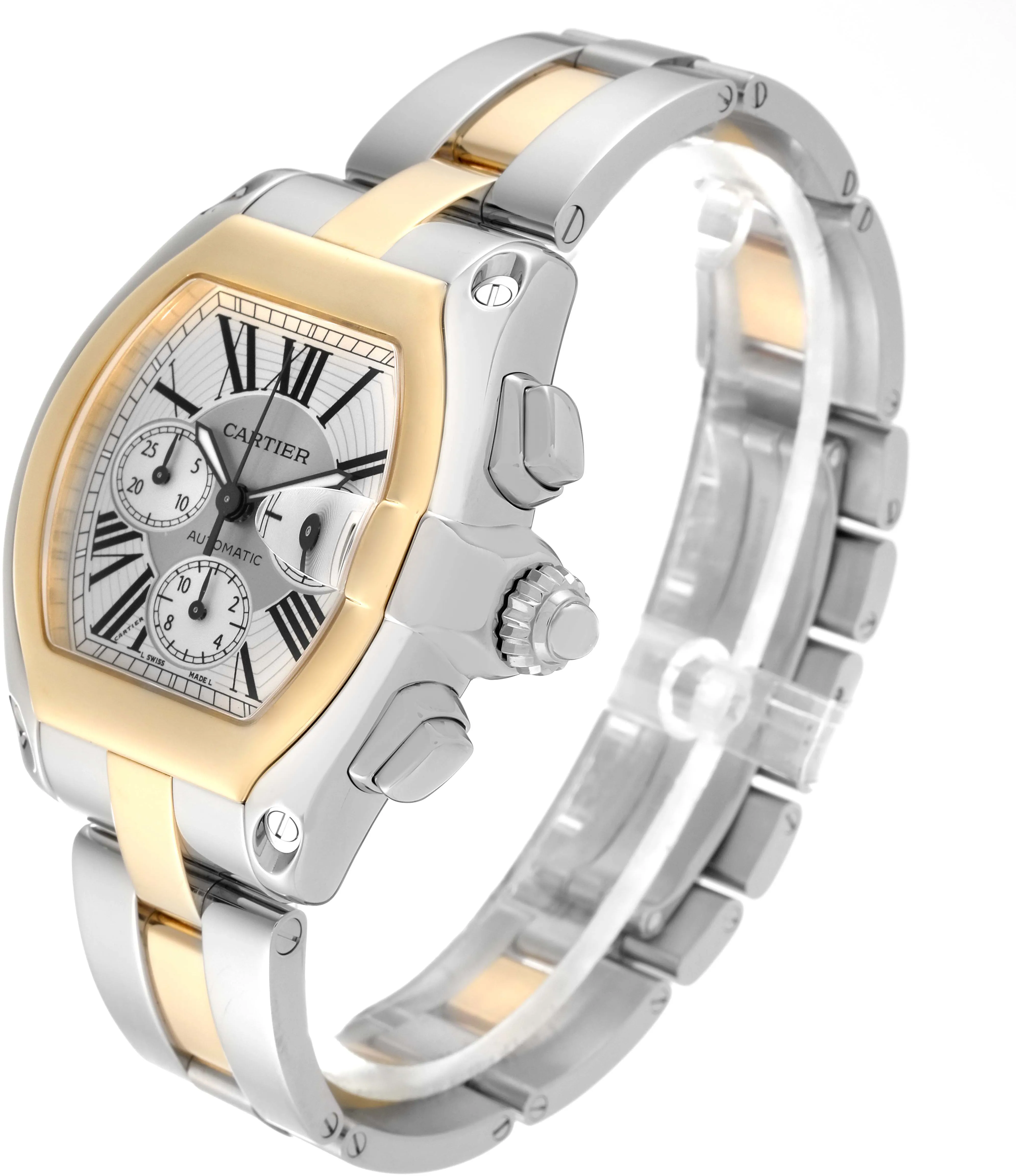 Cartier Roadster W62027Z1 48mm Yellow gold and Stainless steel Silver sunray effect 3