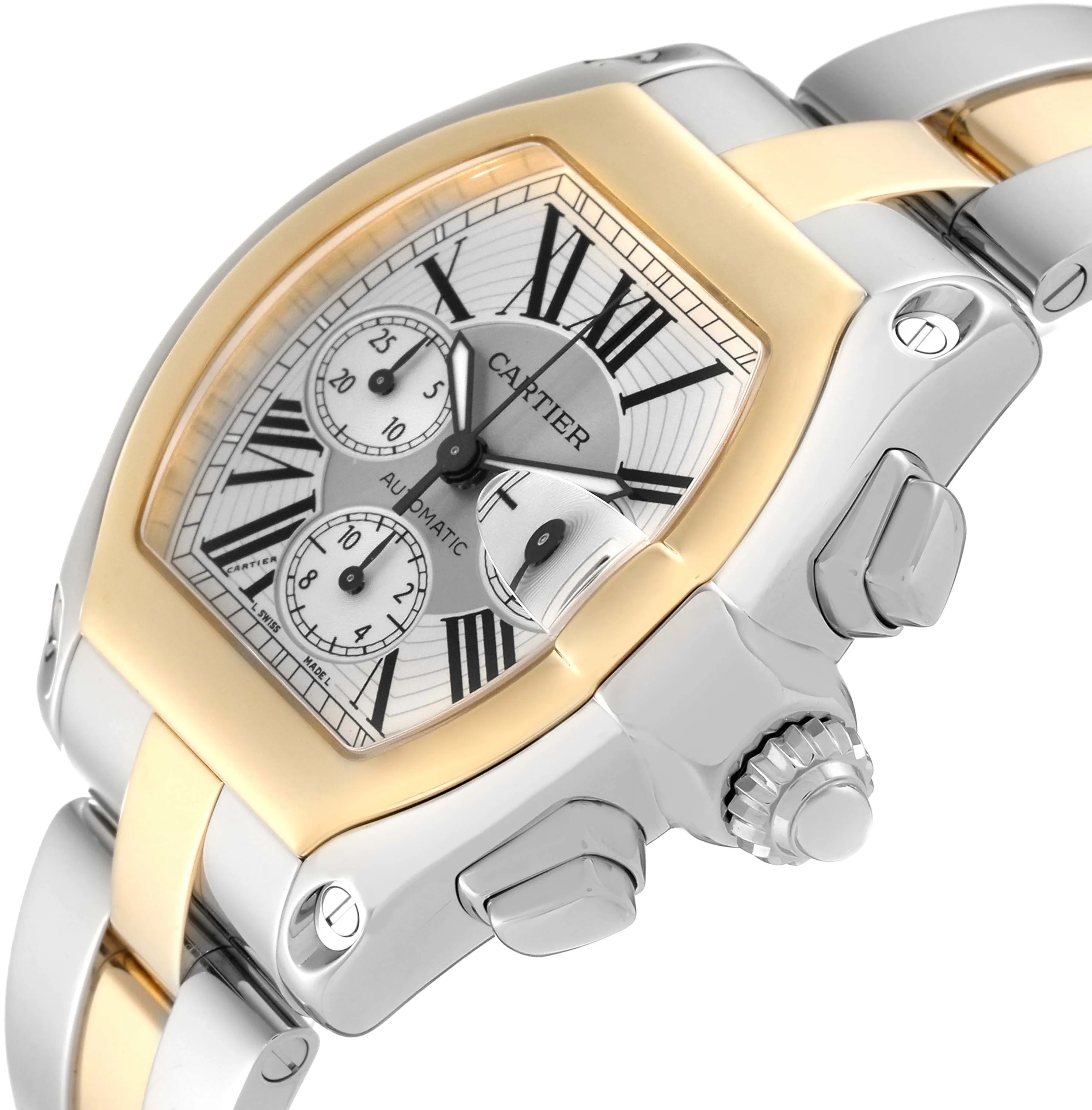 Cartier Roadster W62027Z1 48mm Yellow gold and Stainless steel Silver sunray effect 4